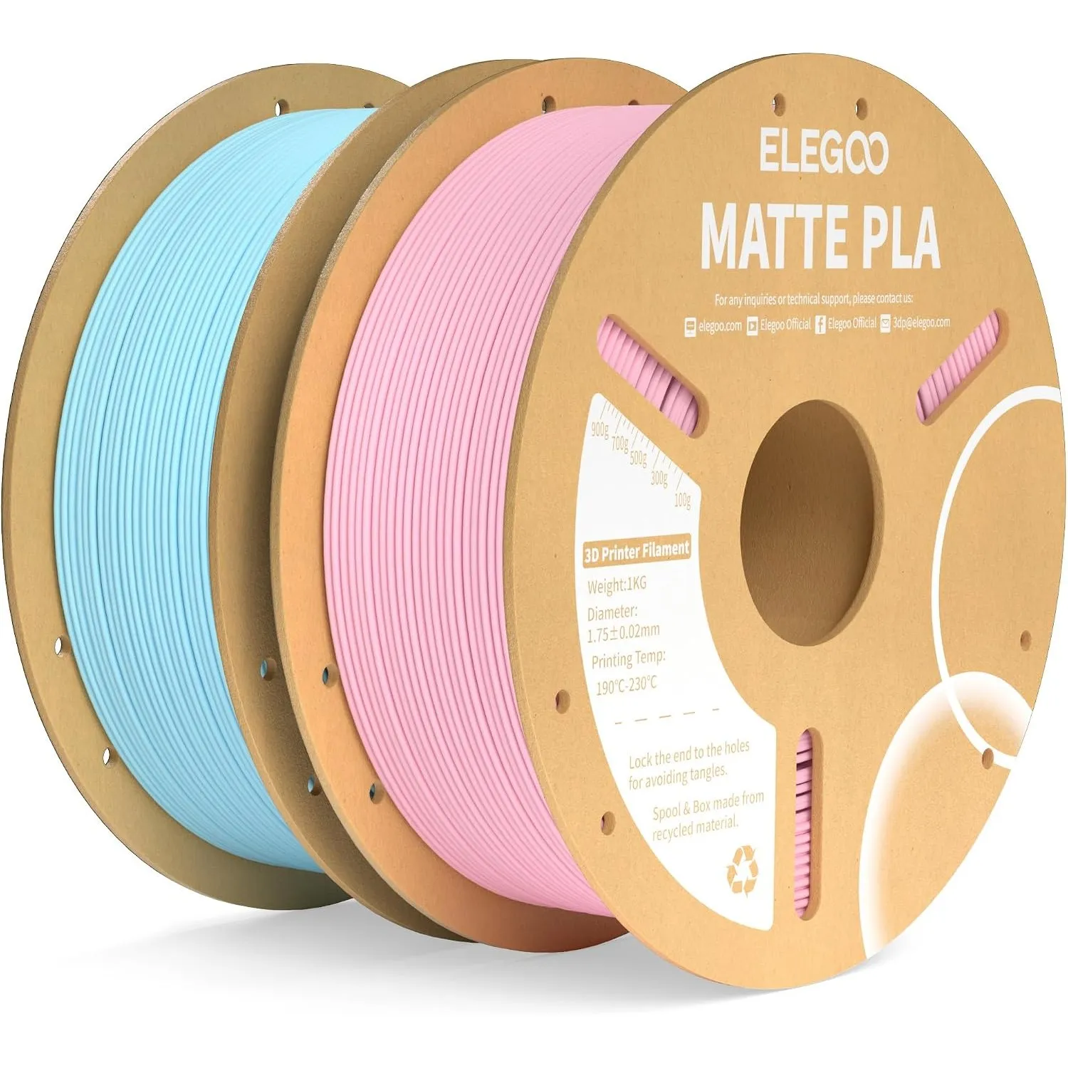 ELEGOO Matte PLA Filament 1.75mm Rosa Eisblau 2KG, 3D Drucker Filament PLA