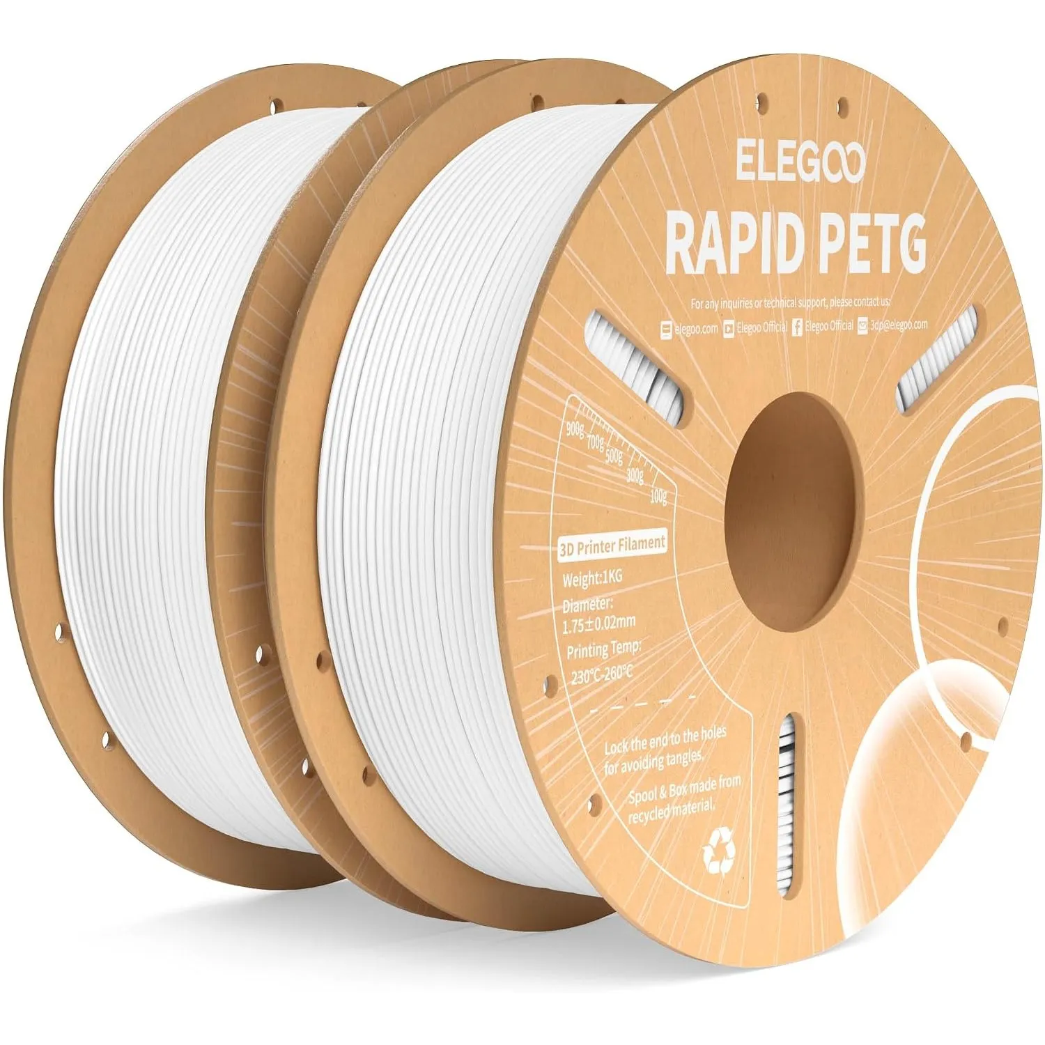 ELEGOO Rapid PETG Filament 1.75mm Weiß 2KG