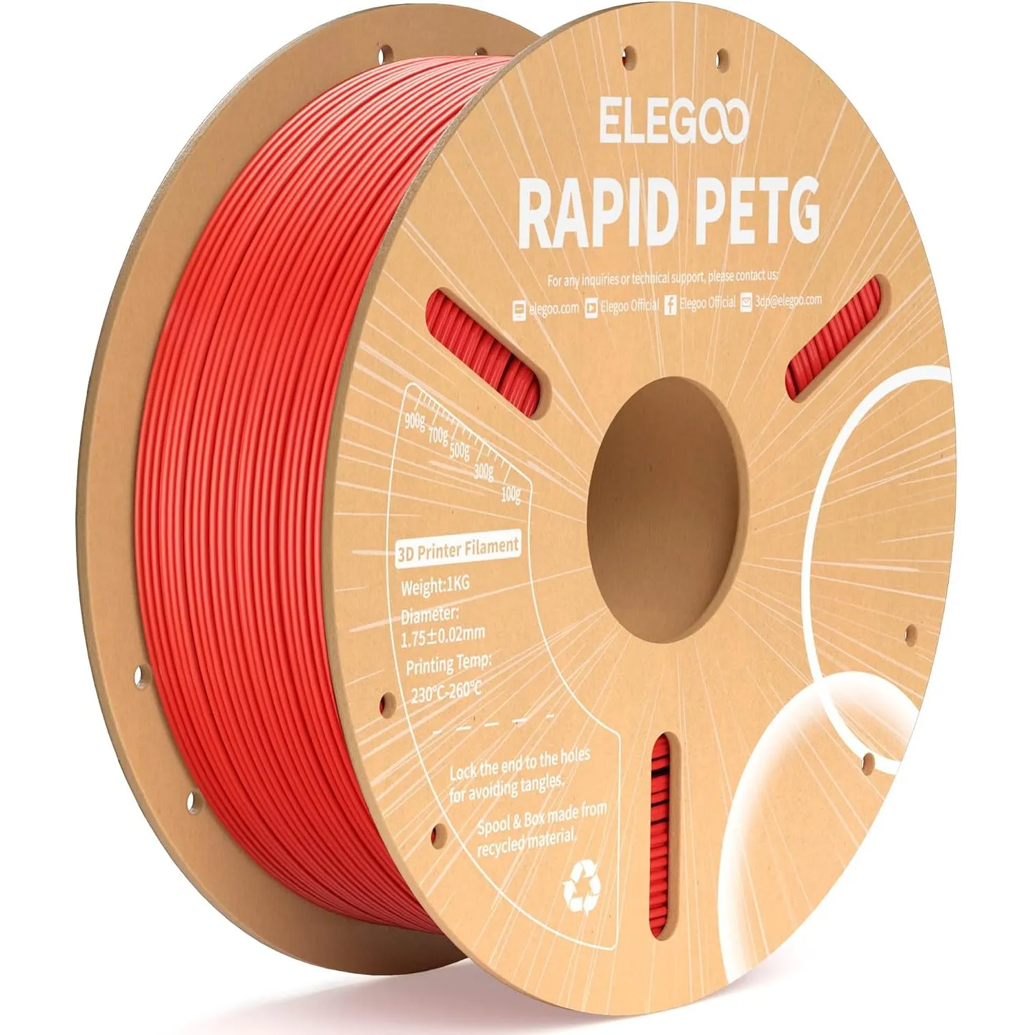 ELEGOO Rapid PETG Filament 1.75mm Rot 1 KG, High Speed 600mm/s 3D Drucker Filament Maßgenauigkeit +/- 0.02 mm, 1kg Papp…