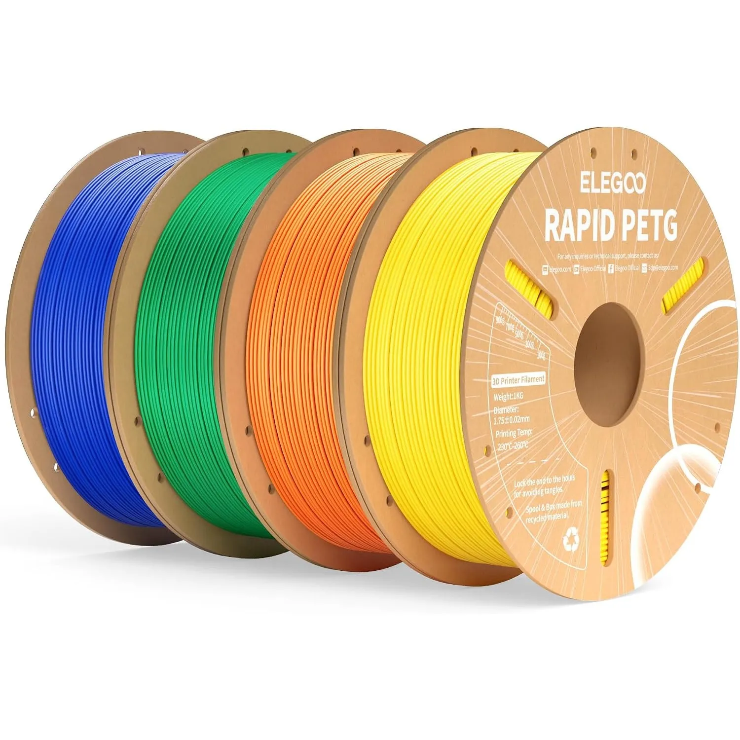 ELEGOO Rapid PETG Filament 1.75mm 4KG Gelb/Orange/Grün/Blau