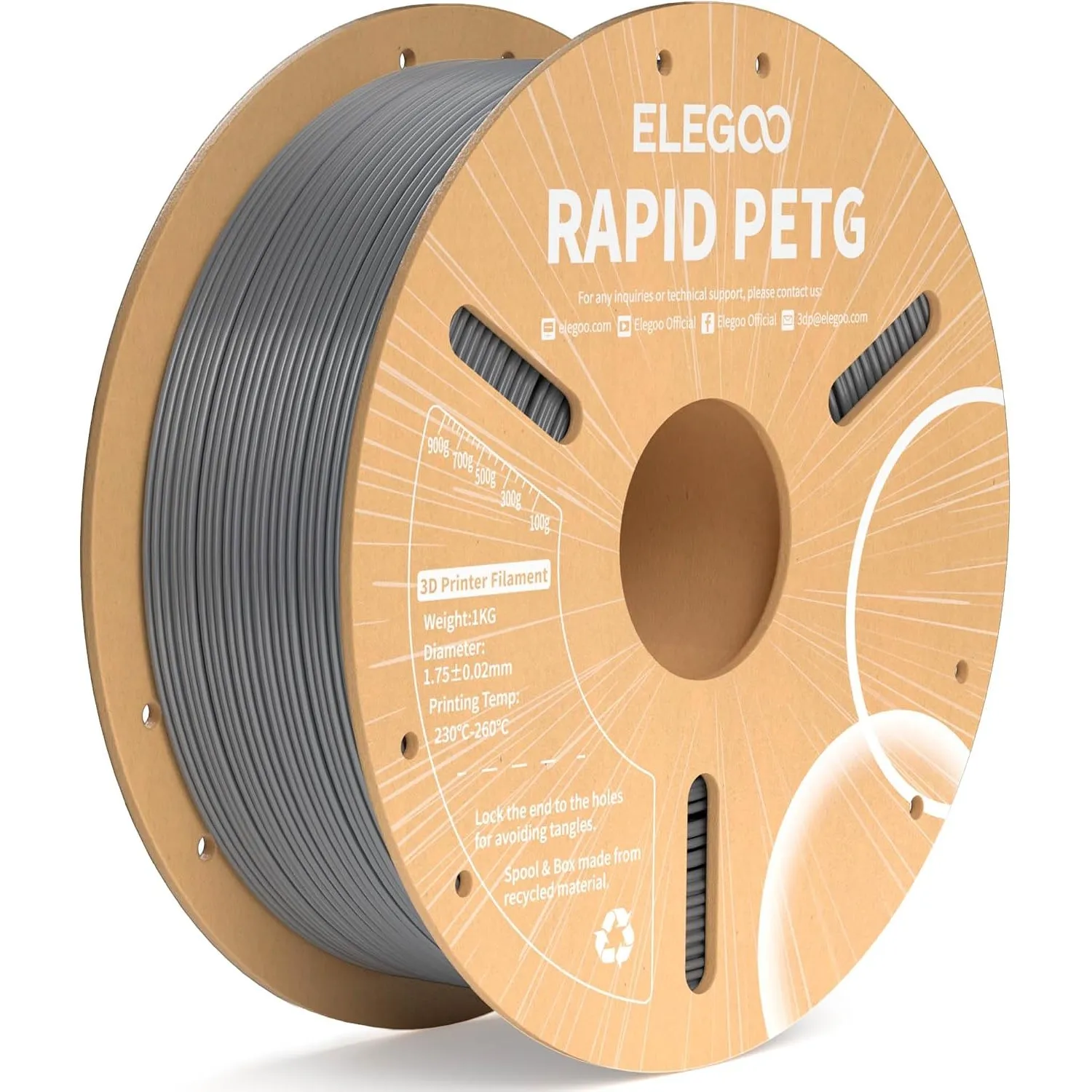 ELEGOO Rapid PETG Filament 1.75mm Space Grau 1KG