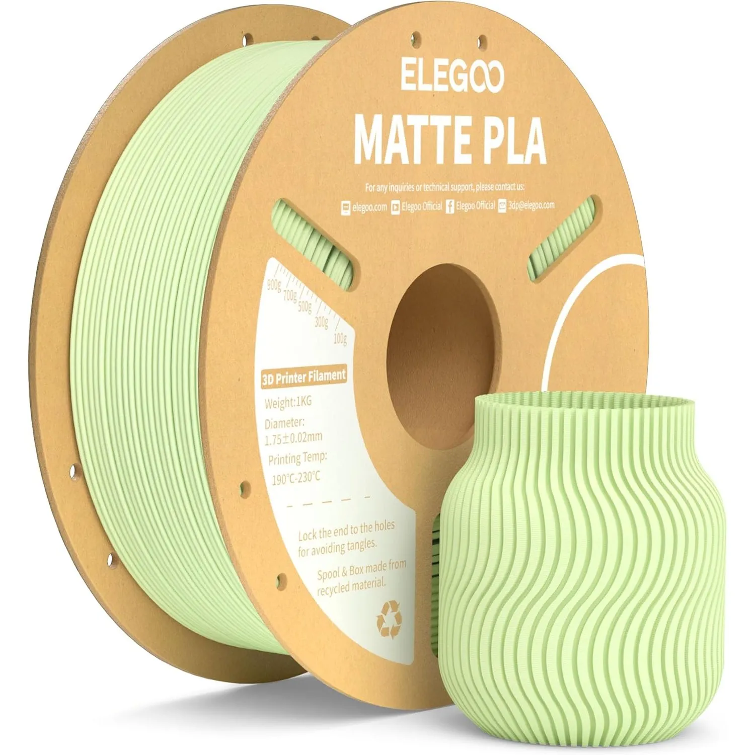 ELEGOO Matte PLA Filament 1.75mm Mintgrün 1KG, 3D Drucker Filament PLA