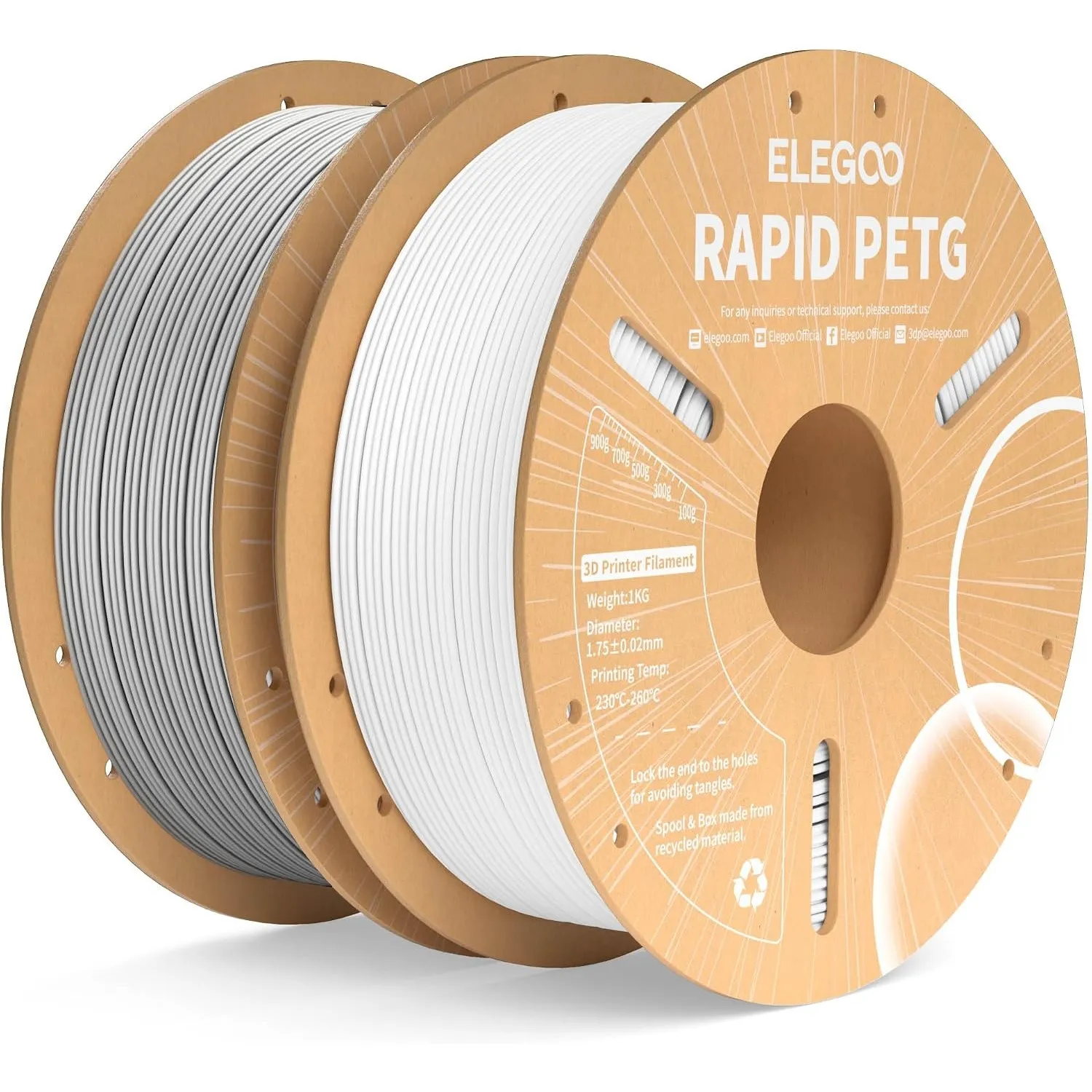 ELEGOO Rapid PETG Filament 1.75mm Weiß & Grau 2KG