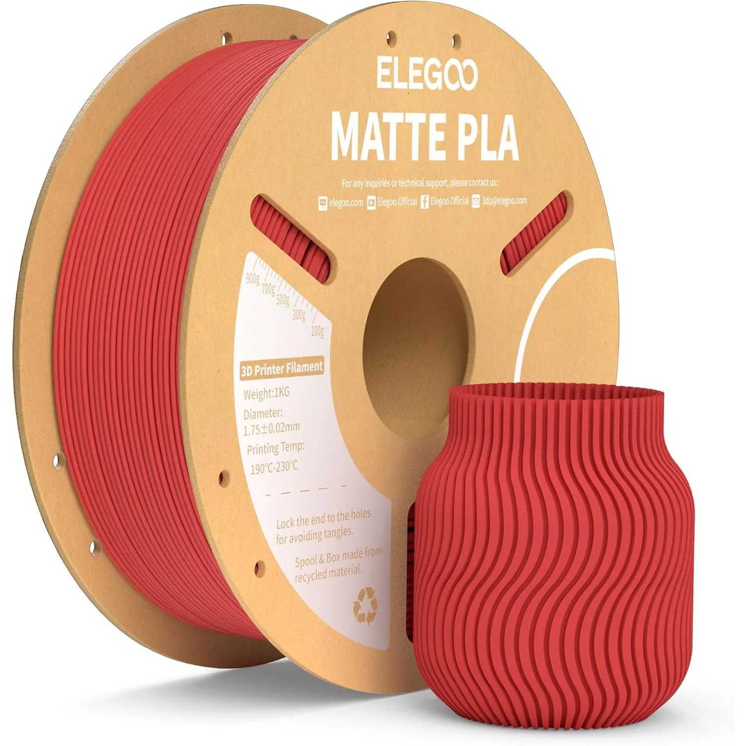 ELEGOO Matte PLA Filament 1.75mm Rubinrot 1KG, 3D Drucker Filament PLA