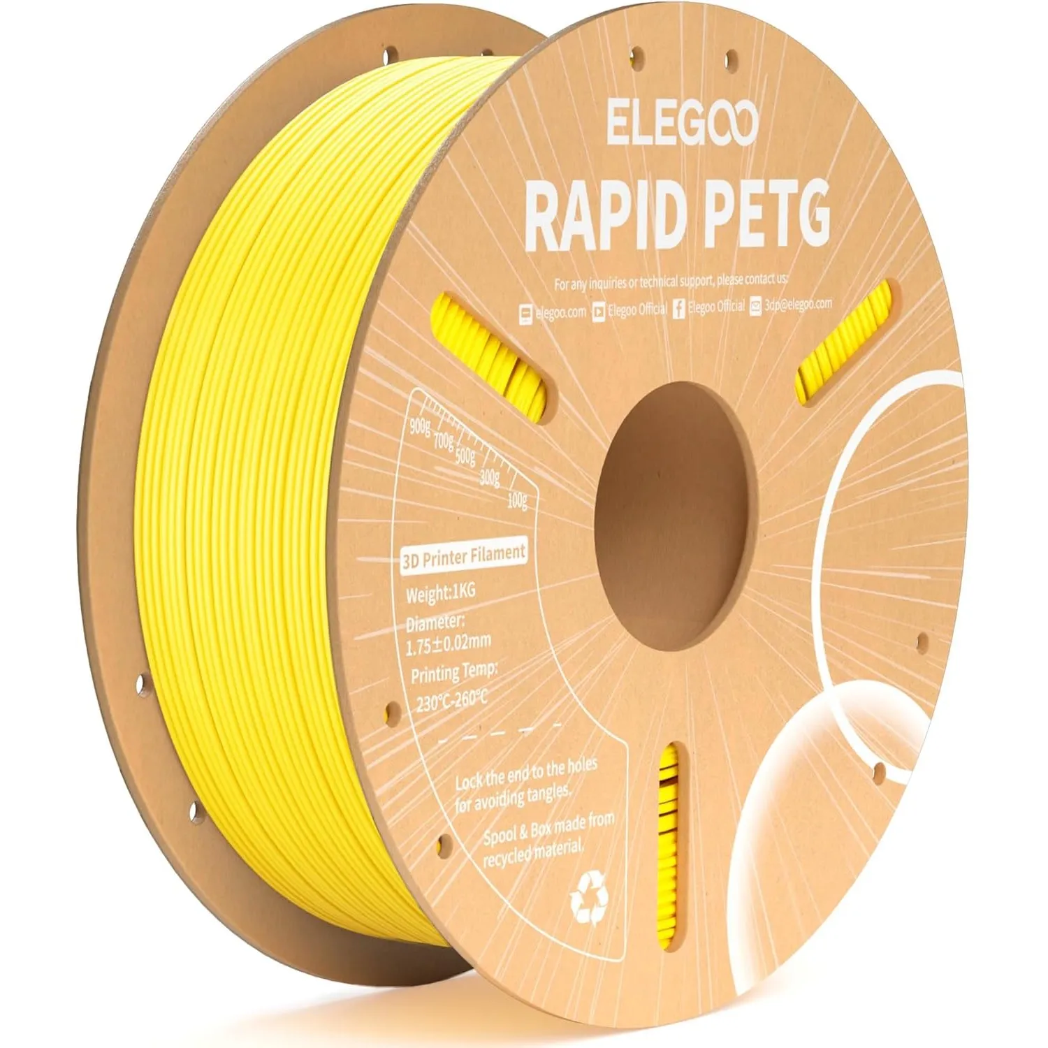 ELEGOO Rapid PETG Filament 1.75mm Gelb 1 KG, High Speed 600mm/s 3D Drucker Filament Maßgenauigkeit +/- 0.02 mm, 1kg Pap…