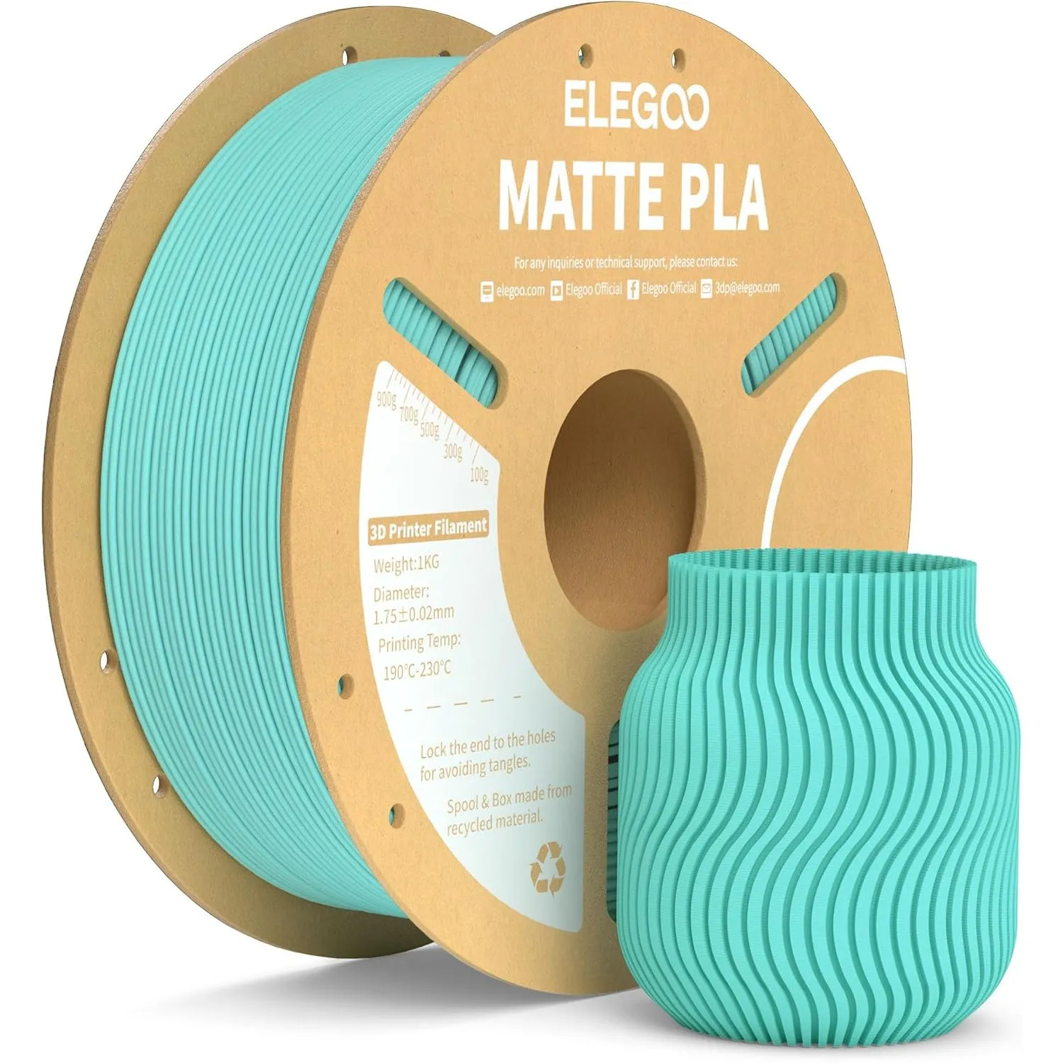 ELEGOO Matte PLA Filament Matte Türkisgrün 1KG, 1.75mm 3D Drucker Filament Maßgenauigkeit +/- 0.02mm, 1kg Kartonspule (…