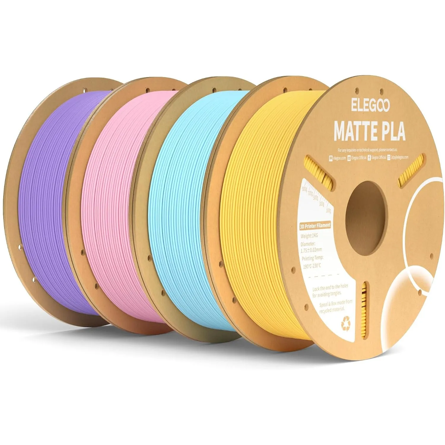 ELEGOO Matte PLA Filament 1.75mm Gelb Eisblau Sakura Rosa Lavendel Lila 4KG