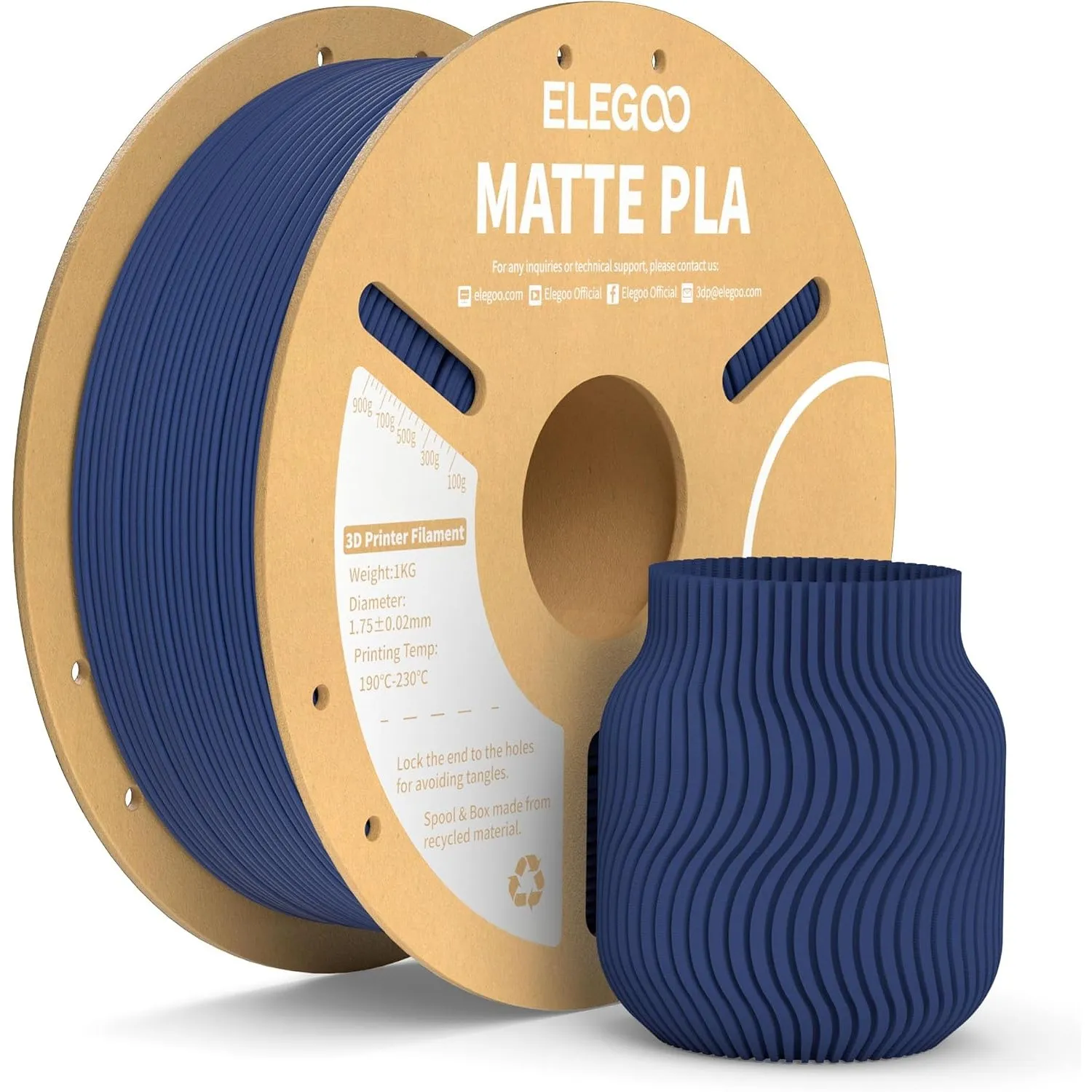 ELEGOO Matte PLA Filament 1.75mm Marineblau 1KG, 3D Drucker Filament PLA