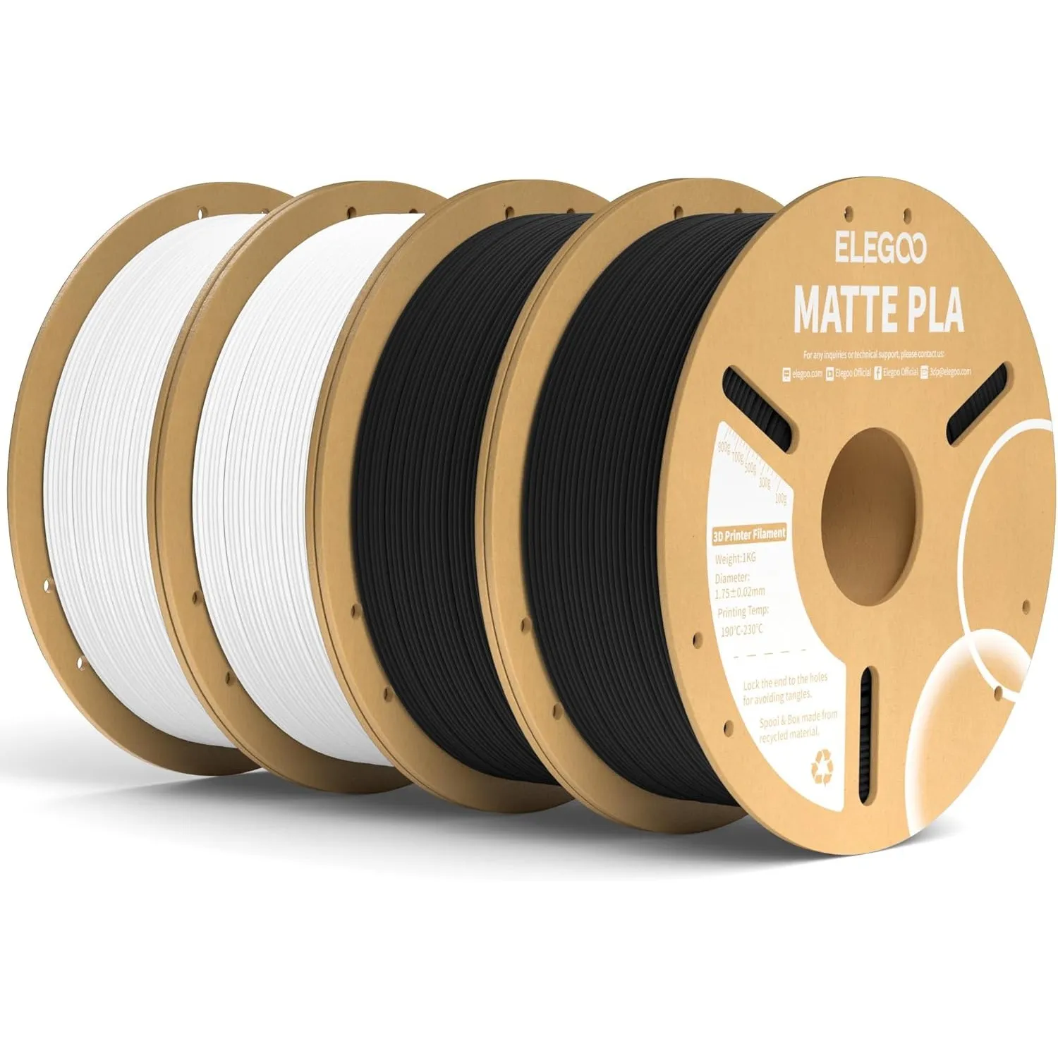 ELEGOO Matte PLA Filament 1.75mm Schwarz Weiß 4KG, 3D Drucker Filament PLA