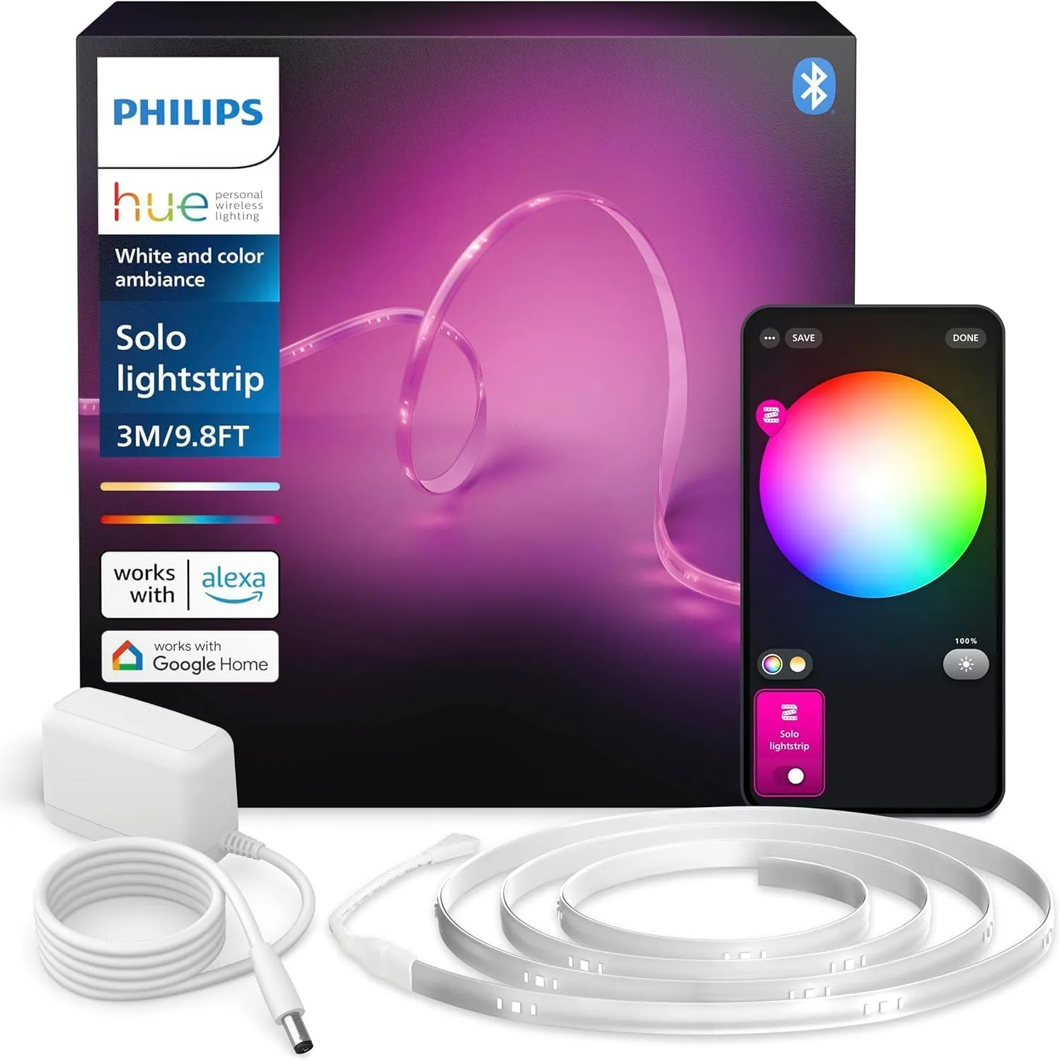 Philips Hue Indoor 3m Smart LED Solo Lightstrip Basis-Set, 1er-Pack, indirekte Beleuchtung mit der Hue App steuerbar, L…