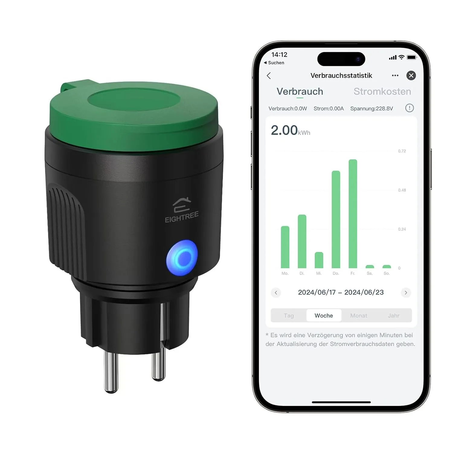 EIGHTREE WLAN Steckdose Outdoor, IP44 Außensteckdose Wasserdicht, WLAN Steckdose mit Strommessung Kompatibel mit Alexa,…