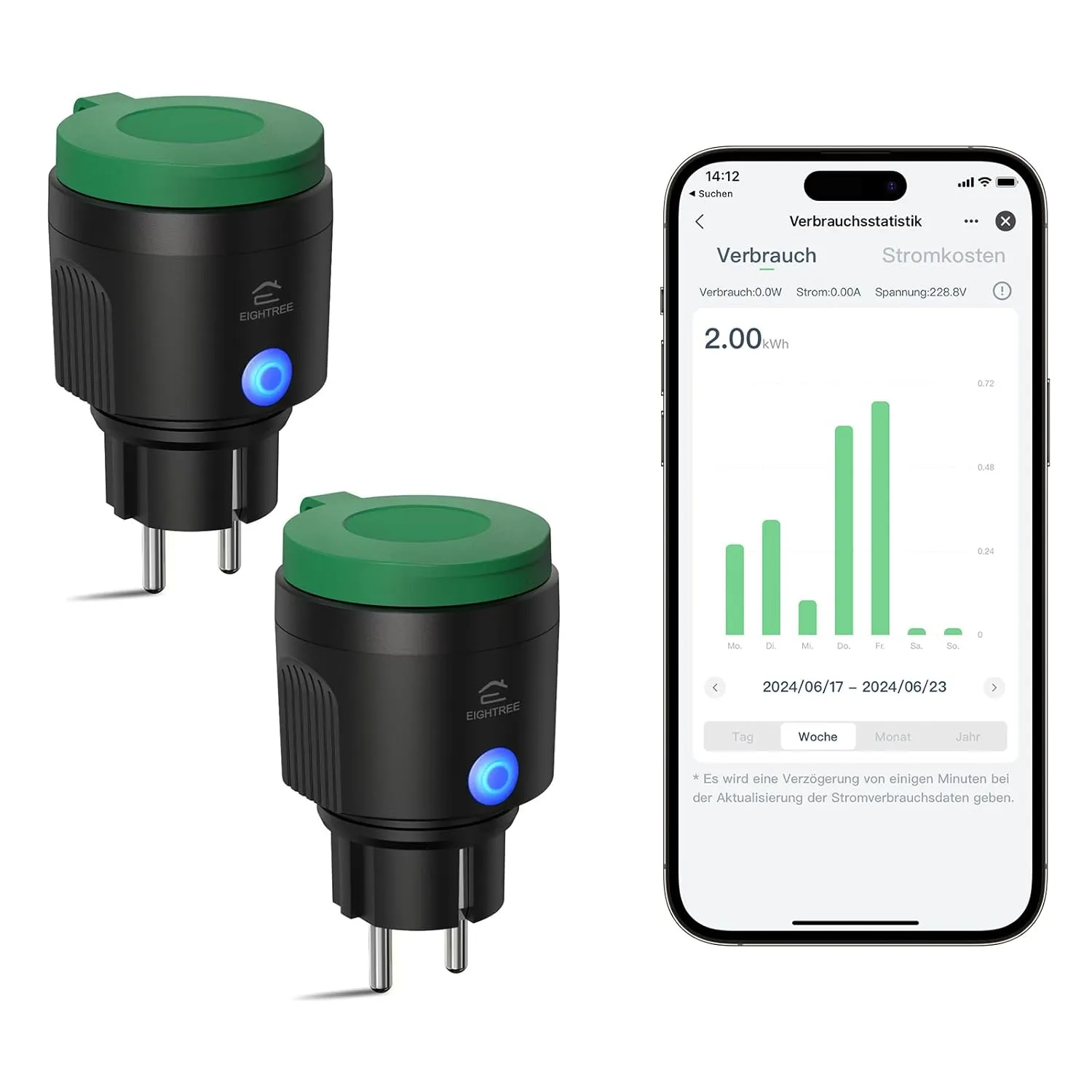 EIGHTREE WiFi Outdoor Socket, IP44 Outdoor Socket, Waterproof, WLAN Socket with Current Measurement, Compatible with Al…