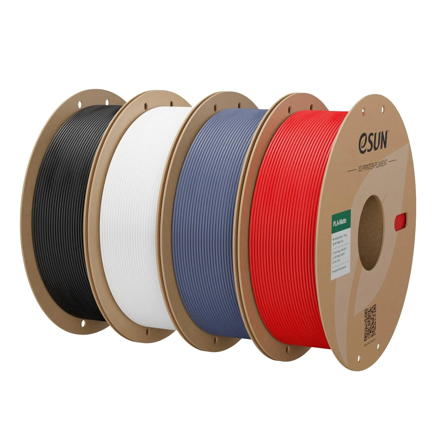 eSUN Upgraded Matte PLA Filament 1.75mm,schwarz+Cremeweiß+Grau+Feuerrot | Matte PLA 3D Drucker Filament, glanzfreie Far…