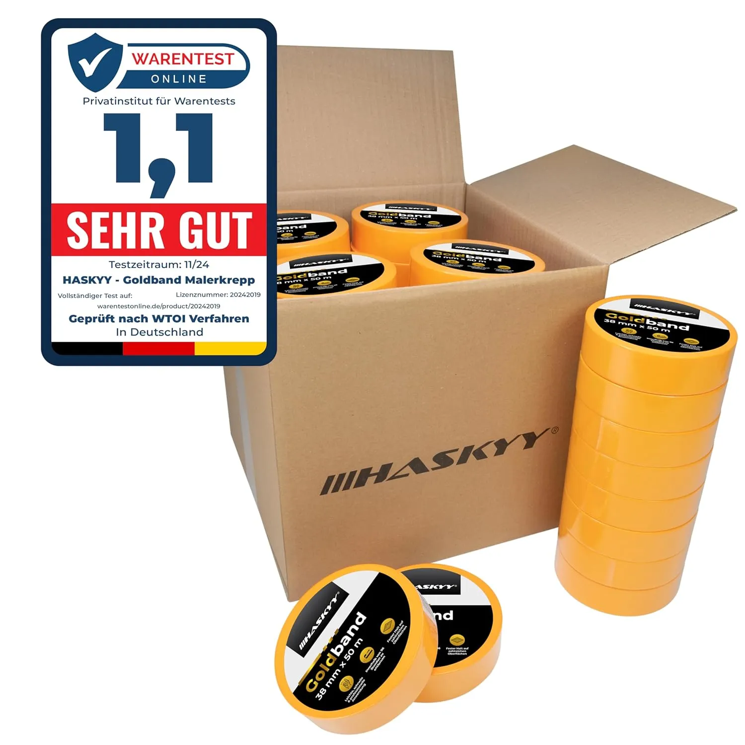 HASKYY Goldband Malerkrepp Kreppband 20x Malerband 30mm x 50m Profi Abdeckband Malertape Klebeband Washi Tape Gold Papi…