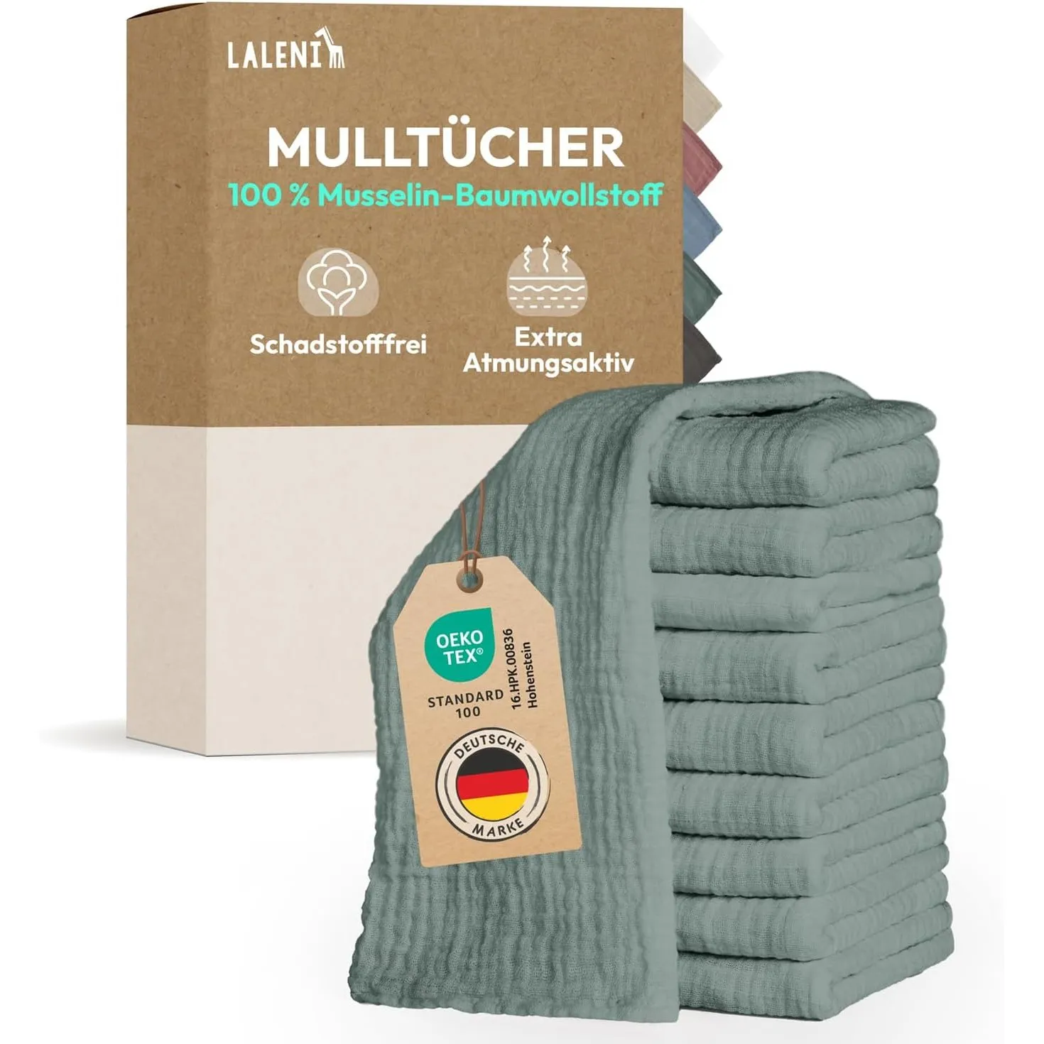 Laleni Spucktücher Baby im 10er Set aus Reiner Baumwolle - schadstofffreie Mulltücher weich 70x70 - saugstarke Musselli…