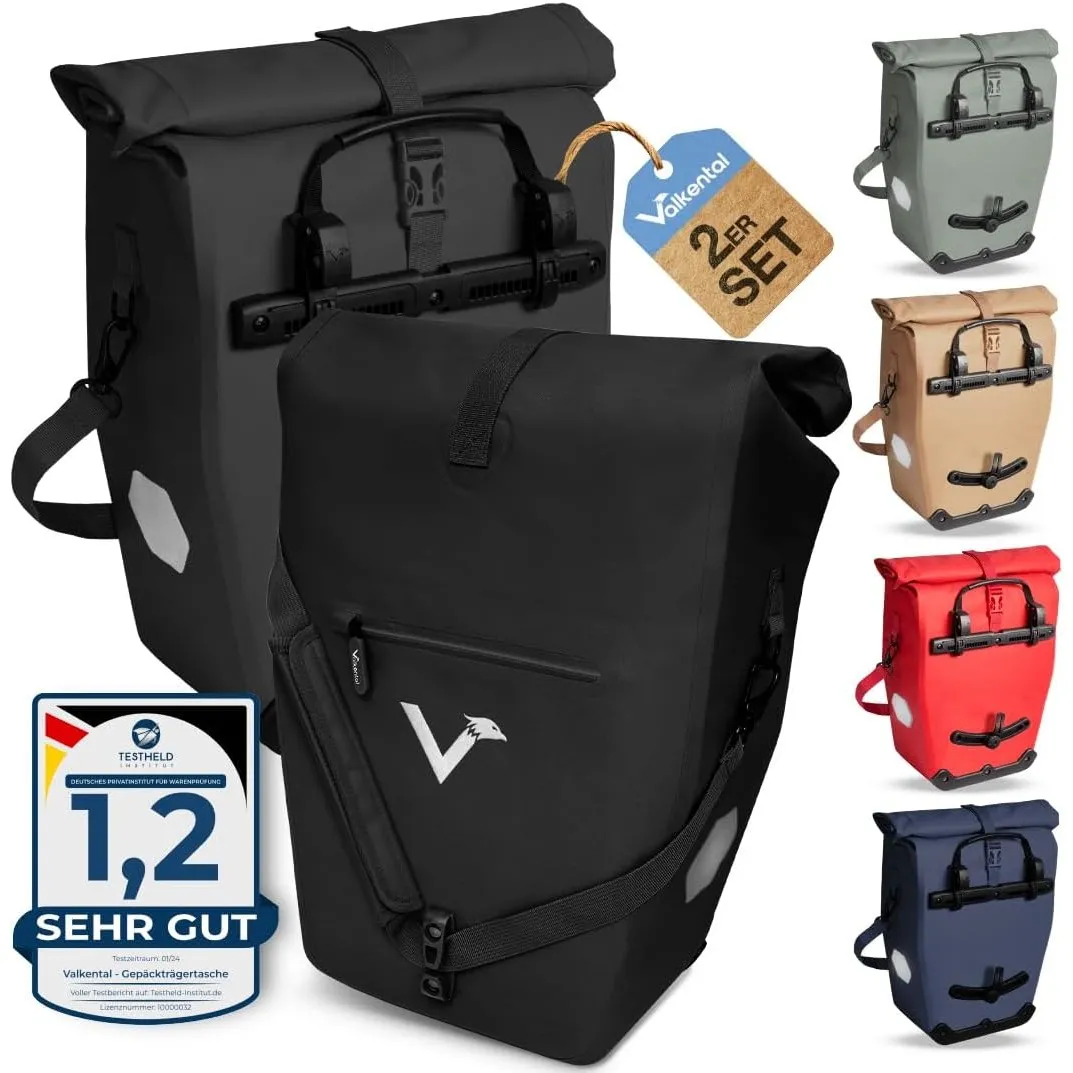 Valkental® Große & wasserdichte Gepäckträgertasche [28L] Abschließbare Befestigung [PVC frei] Fahrradtasche für Gepäckt…