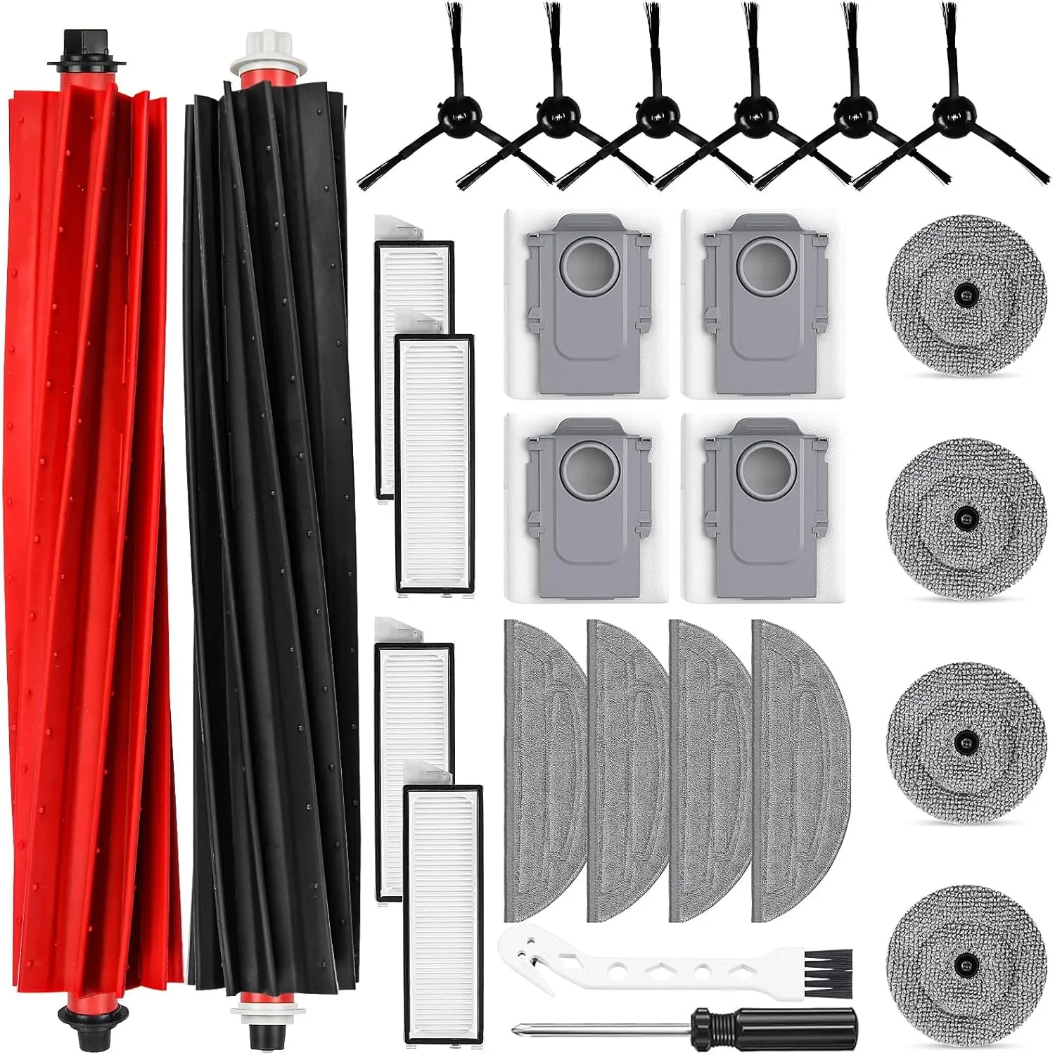26 Stück Zubehör für Roborock S8 MaxV Ultra Saugroboter, 2 Hauptbürste 4 Staubbeutel 4 Wischtücher 4 Seitenwischer 4 Fi…