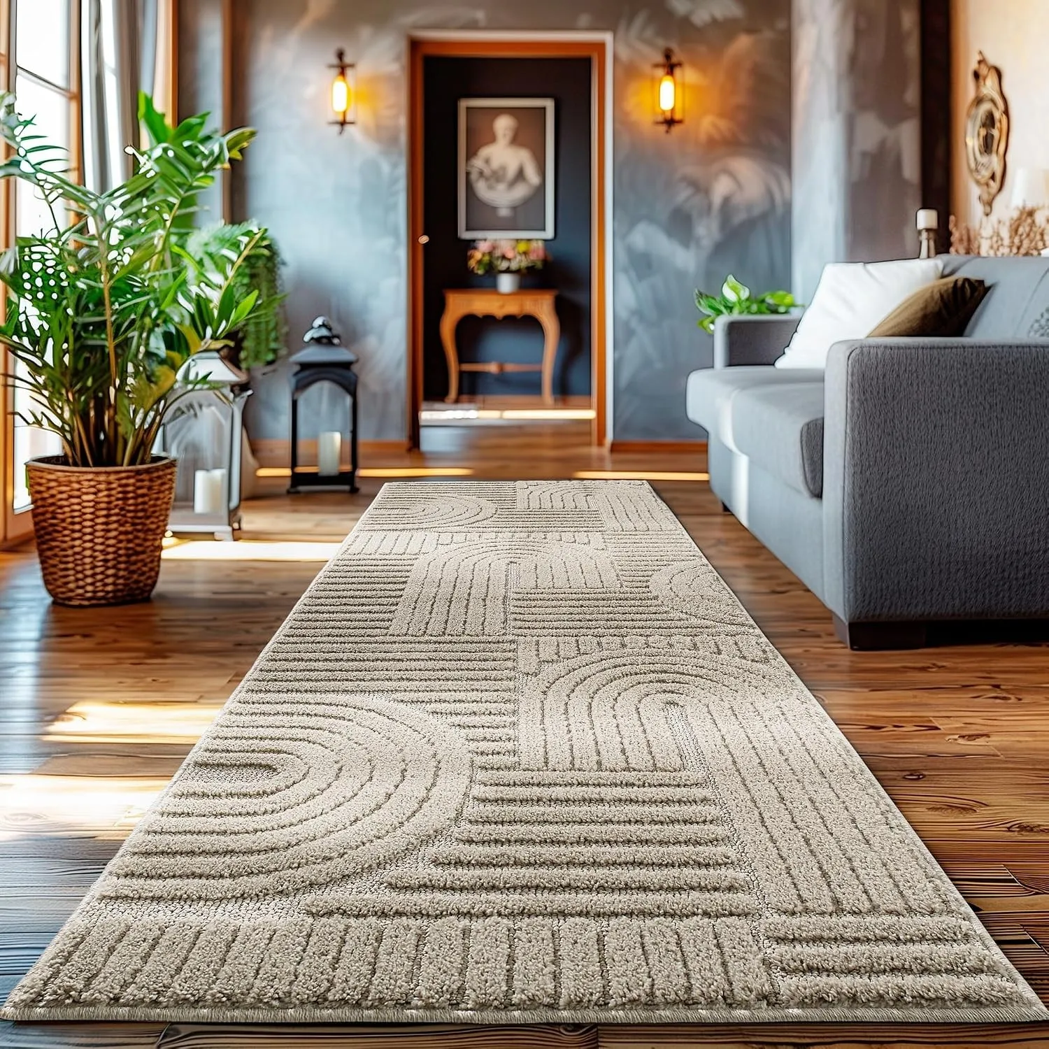 HomebyHome Teppich Läufer 80x250 cm Beige, Hochflor Wohnzimmer Teppich, Weich & Flauschig, Skandinavisch Boho Stil, Lan…