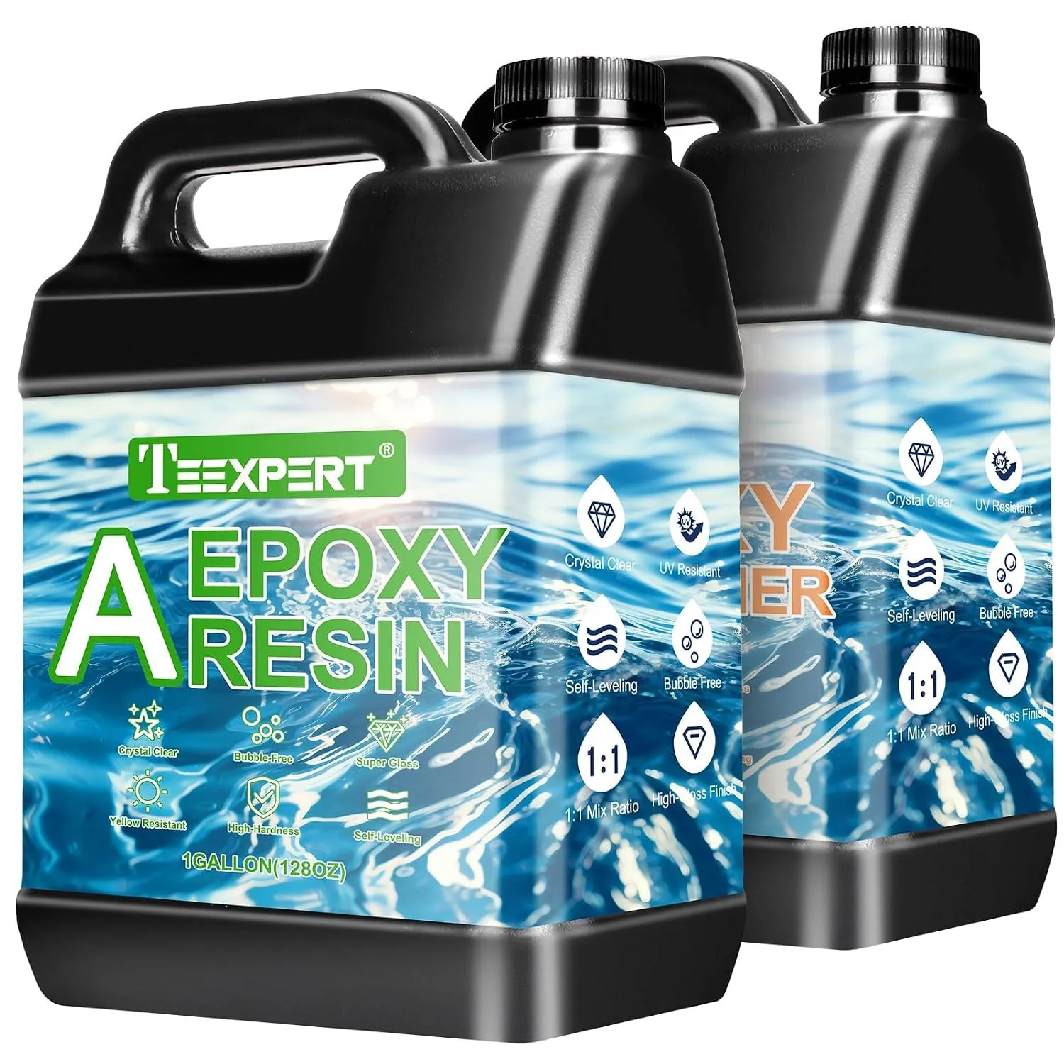 Teexpert 2 Gallone Hochglanz Epoxidharz Set, Klares Selbstnivellierendes Blasenfreies Epoxy Resin, 1:1 Mischung Epoxidh…
