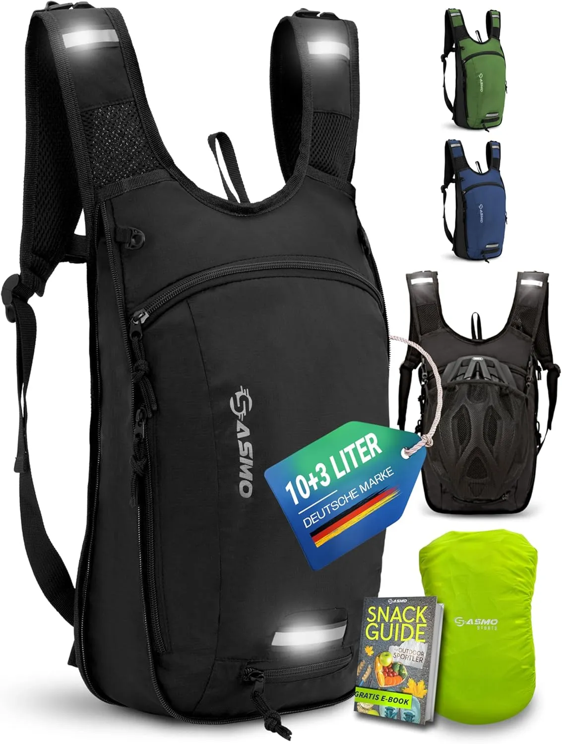 SASMO® Fahrradrucksack & Skirucksack 6L / 8L / 10+3L / 14+3L / 20L mit Thermofach, Helmnetz & Regenschutz | Ultraleicht…