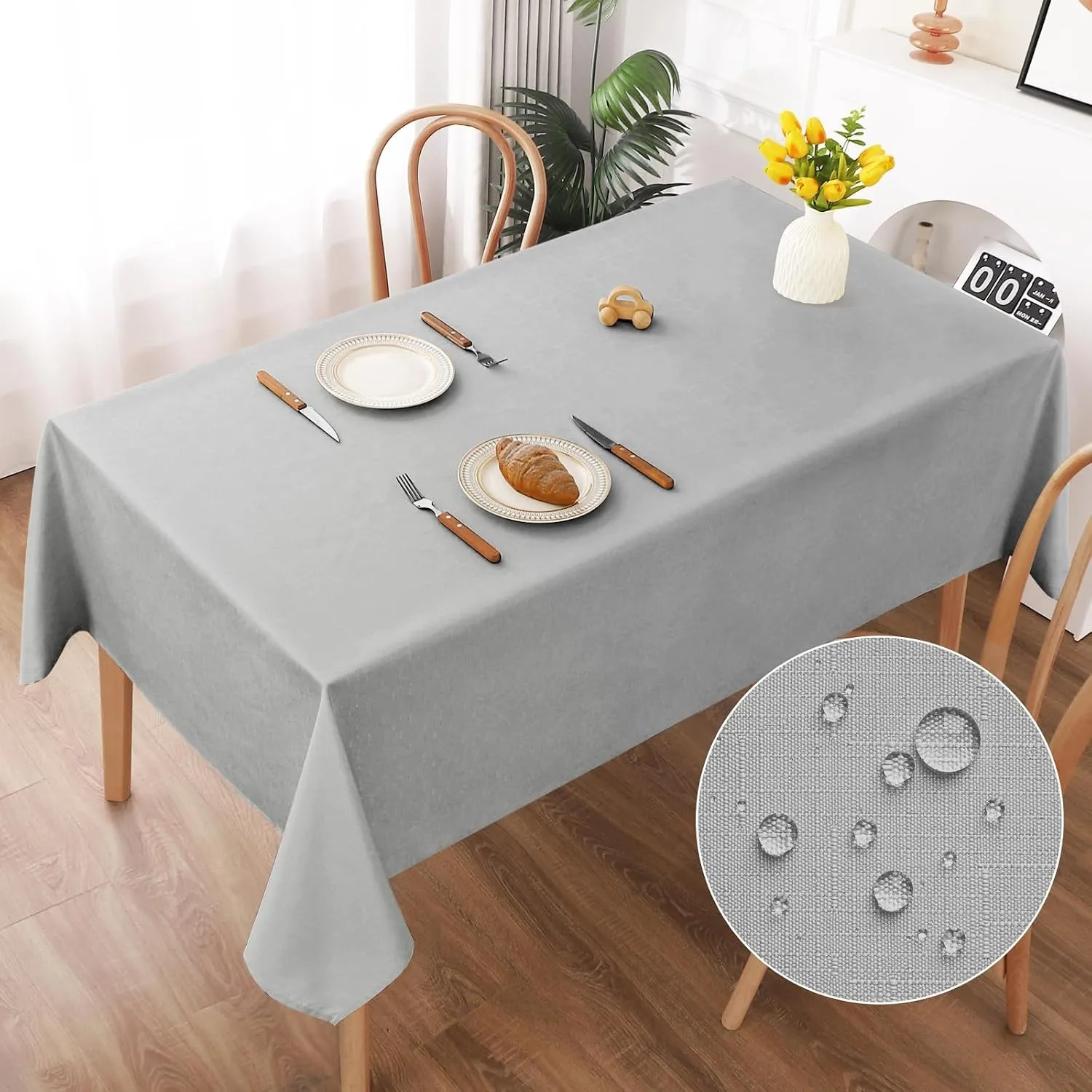 AooHome Tischdecke Abwaschbar, Hellgrau Tischdecken 130x160cm Leinen-Optik Tischtuch aus Polyester Wasserabweisend mit …