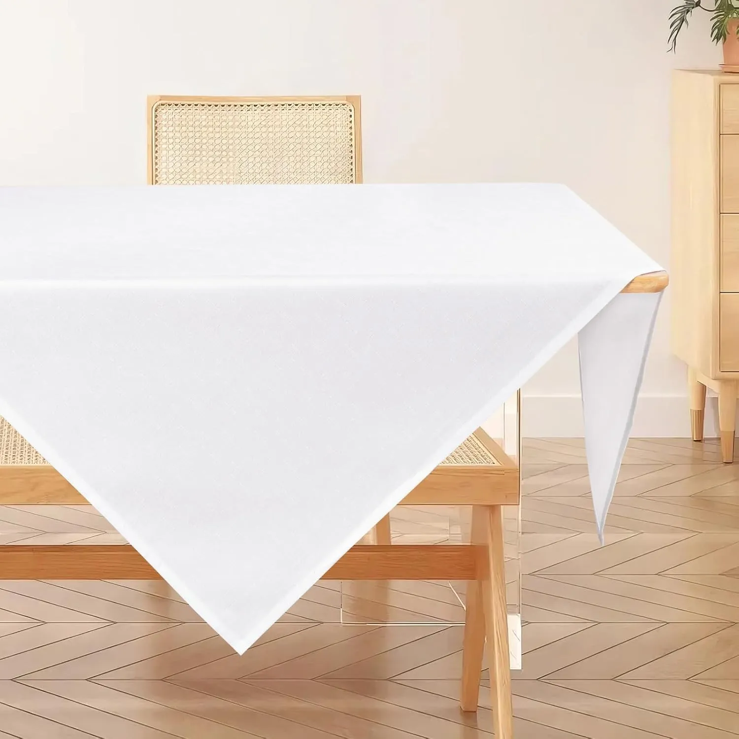 AooHome Tischdecke Abwaschbar, Weiß Tischdecken 100x100cm Leinen-Optik Tischtuch aus Polyester Wasserabweisend mit Lotu…