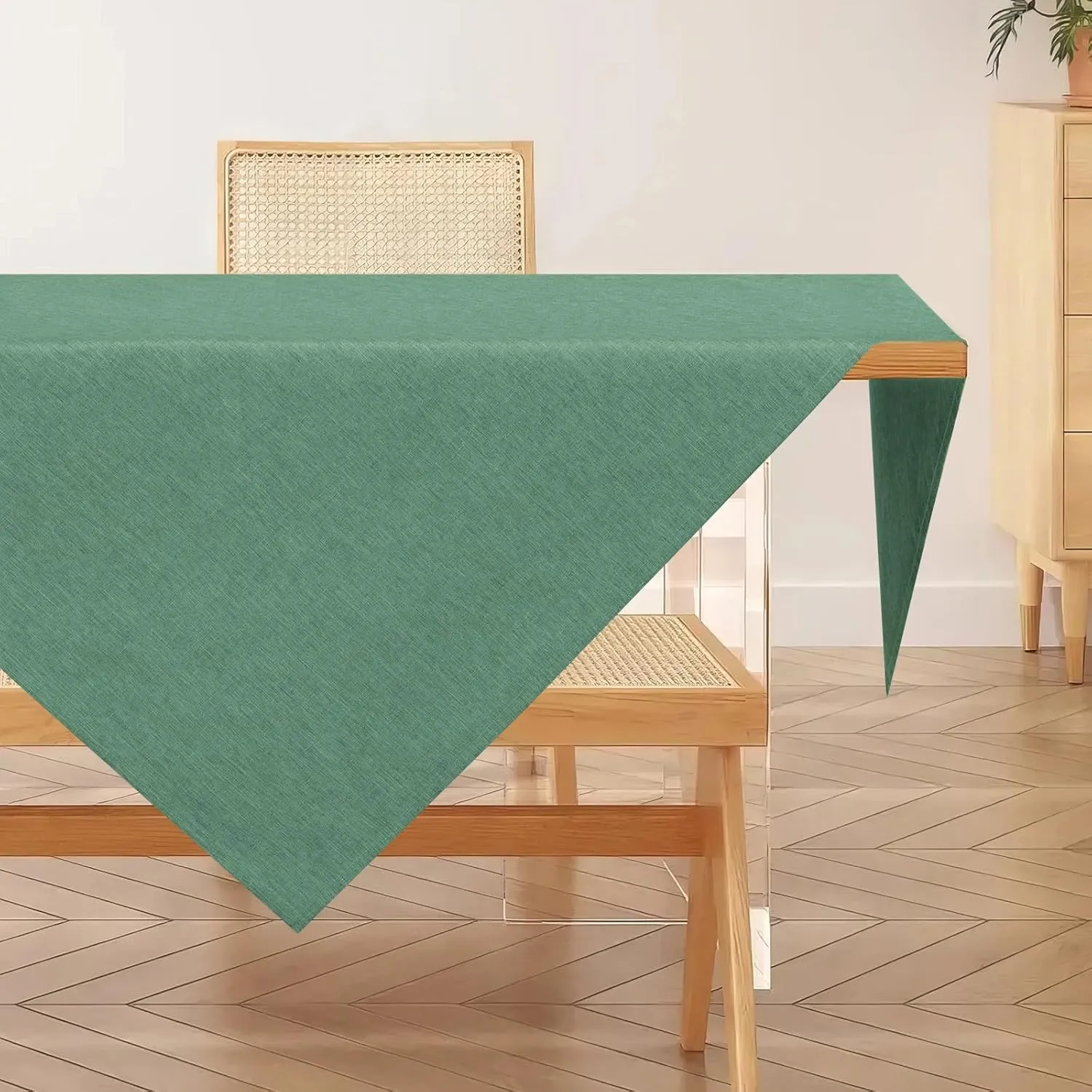 AooHome Tischdecke Abwaschbar, Grün Mitteldecke 80x80cm Leinen-Optik Tischtuch aus Polyester Wasserabweisend mit Lotuse…