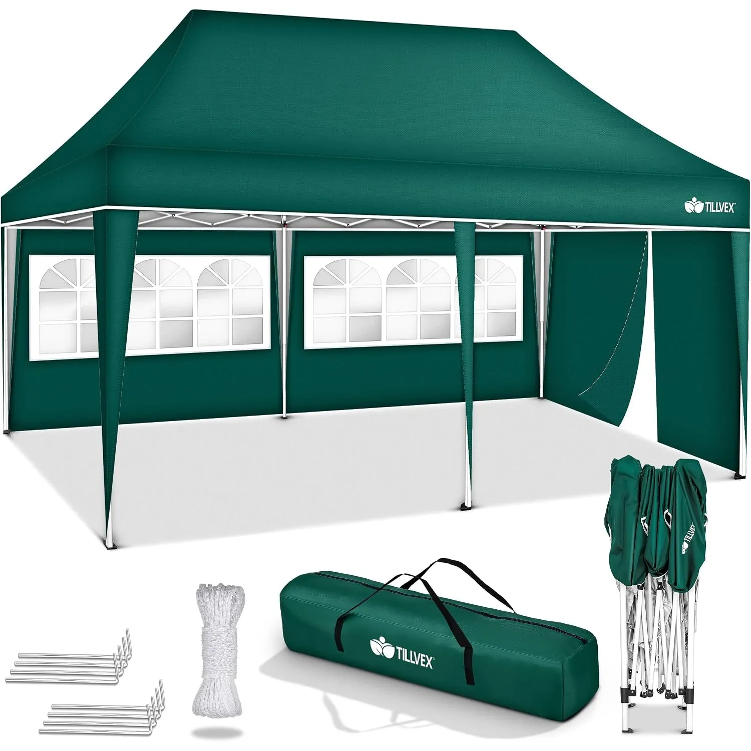 tillvex® Pavillon 3x6m Wasserdicht mit 3 Seitenteilen | Stabil & Winterfest