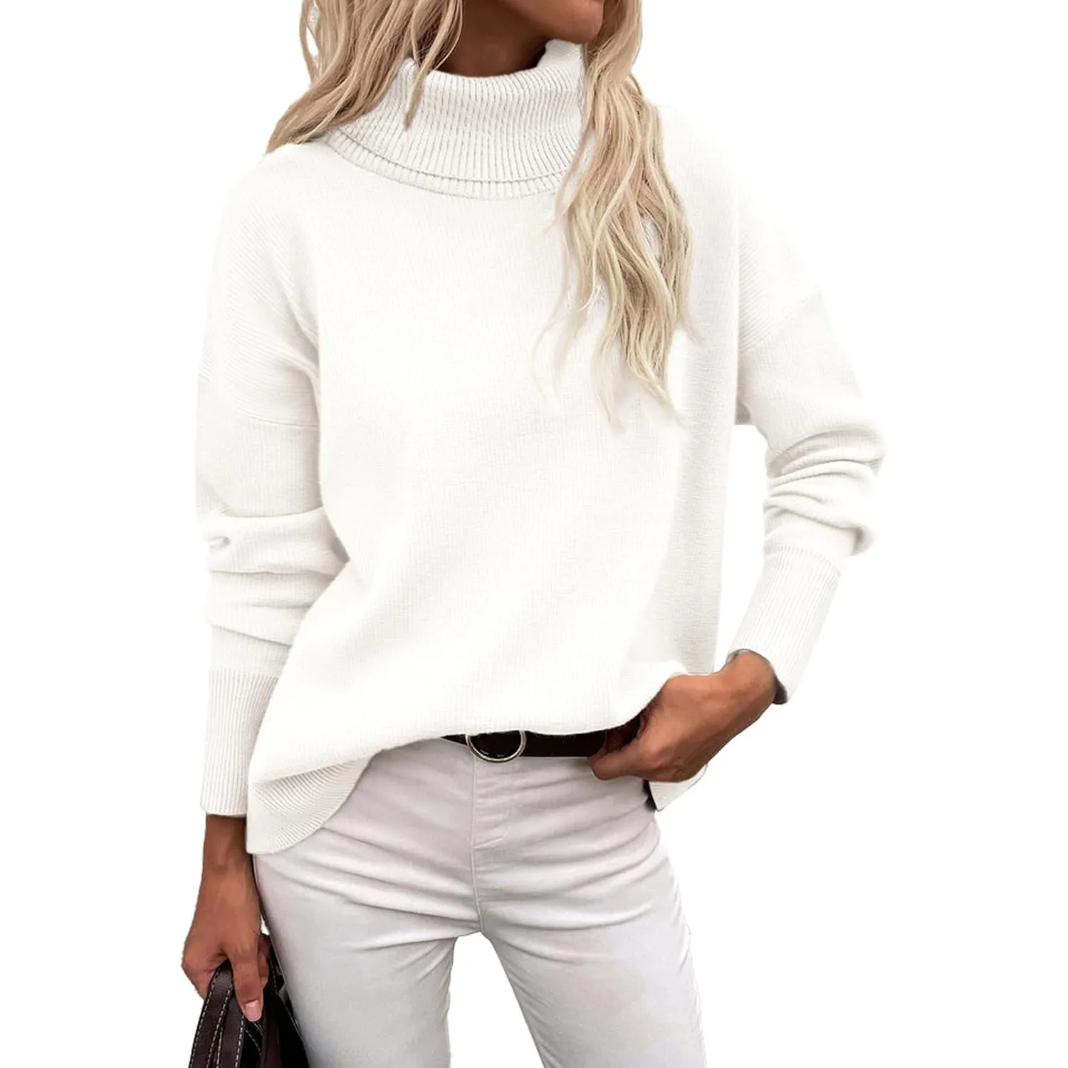 Zeagoo Pullover Damen Rollkragen Strickpullover Langarm Warmer Winterpulli