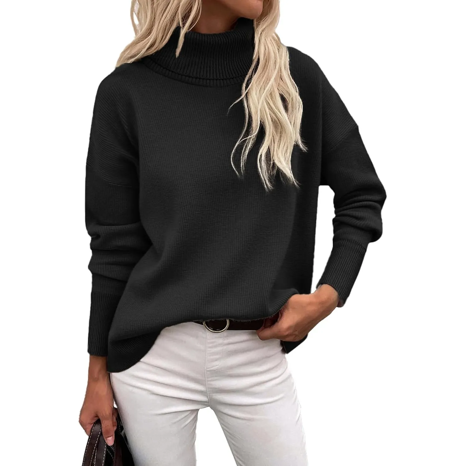 Zeagoo Pullover Damen Rollkragen Strickpullover Langarm Warmer Winterpulli