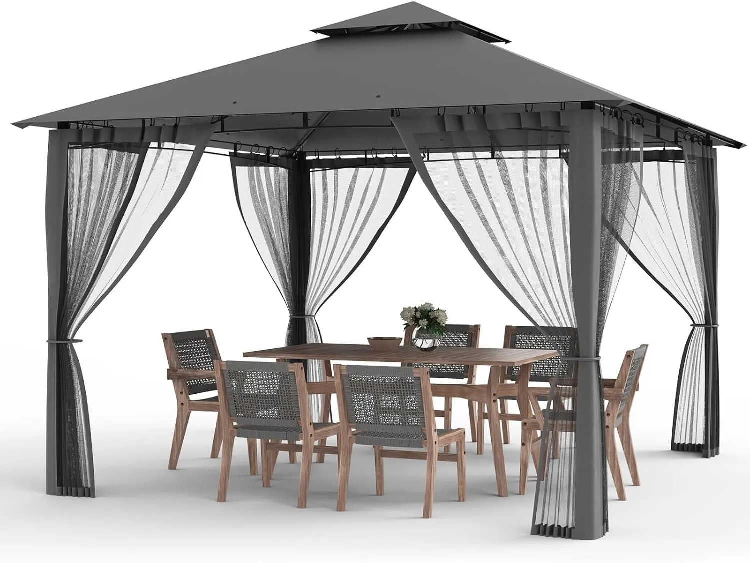 Amopatio 2.8x2.8 Garten Pavillon Wasserdicht Stabil Winterfest, Doppeldach Gartenpavillon mit Moskitonetz, Deluxe Patio…