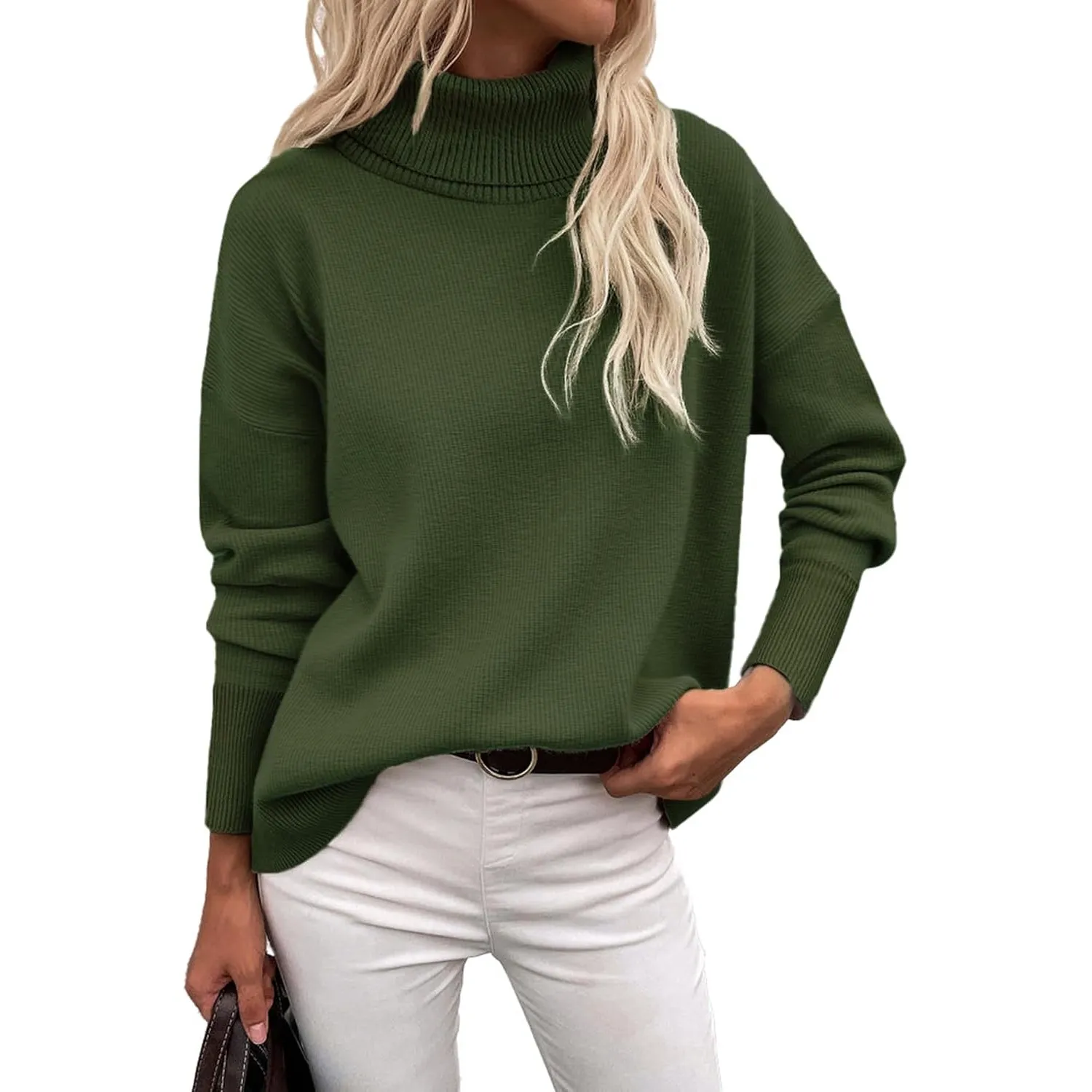 Zeagoo Pullover Damen Rollkragen Strickpullover Langarm Warmer Winterpulli