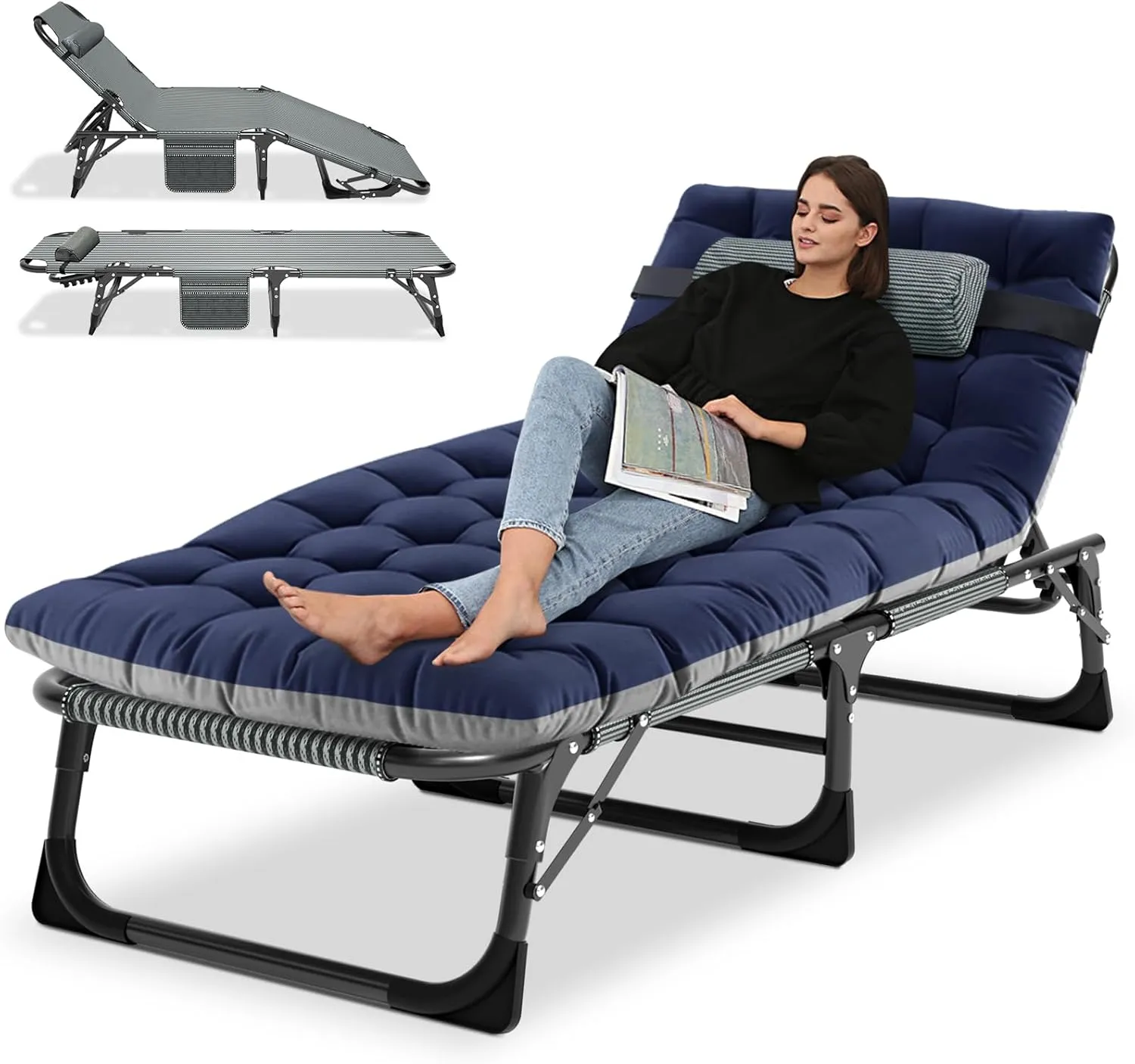 Folding Sun Lounger, Garden Lounger, Folding Bed, 200 kg Load Capacity, Folding Deck Chair, Guest Bed with Mattress and…