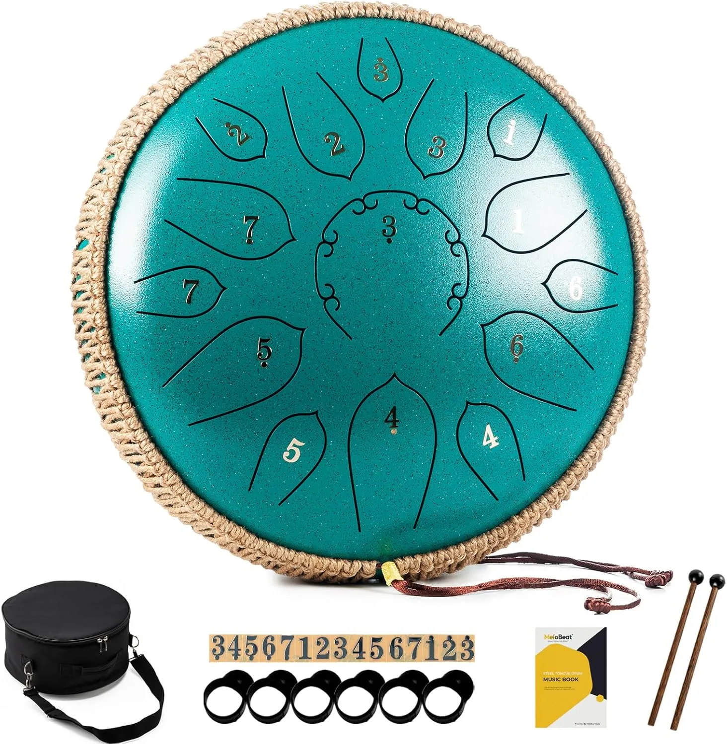 MeloBeat Zungentrommel 12 Zoll 15 Töne - Professionelles Steel Tongue Drum Handpan Set in D Dur inkl. Zungentrommel Lie…