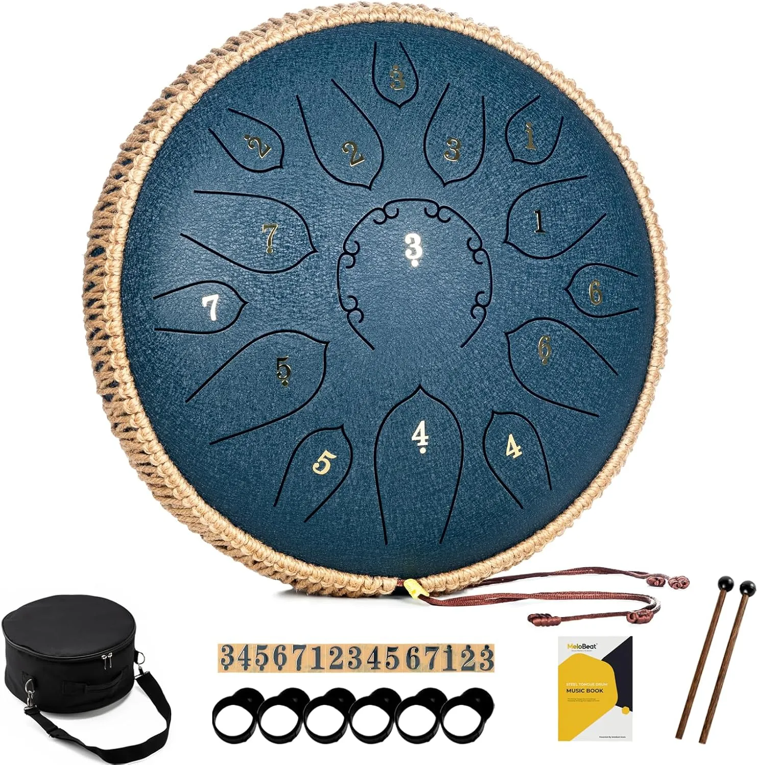 MeloBeat Zungentrommel 12 Zoll 15 Töne - Professionelles Steel Tongue Drum Handpan Set in D Dur inkl. Zungentrommel Lie…