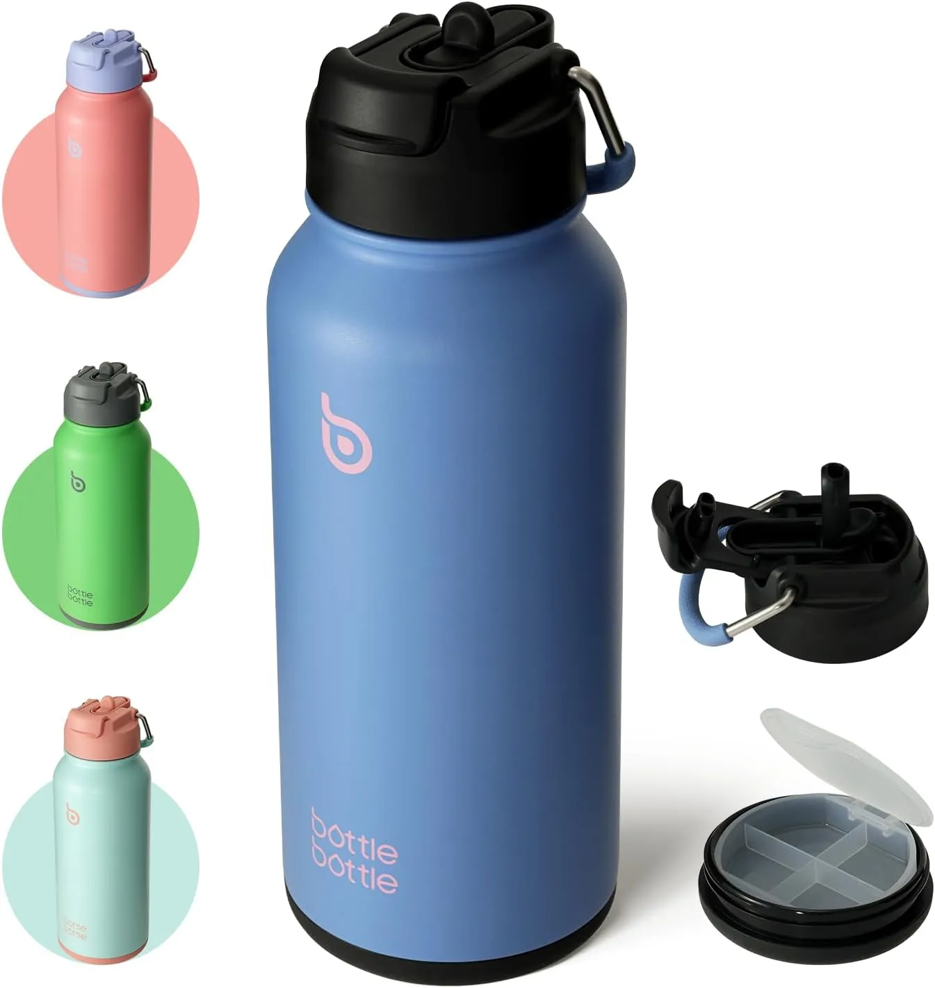 BOTTLE BOTTLE Edelstahl Trinkflasche 1L mit Strohhalm – Auslaufsichere Isolierflasche für Sport & Fitnessstudio, mit Pi…