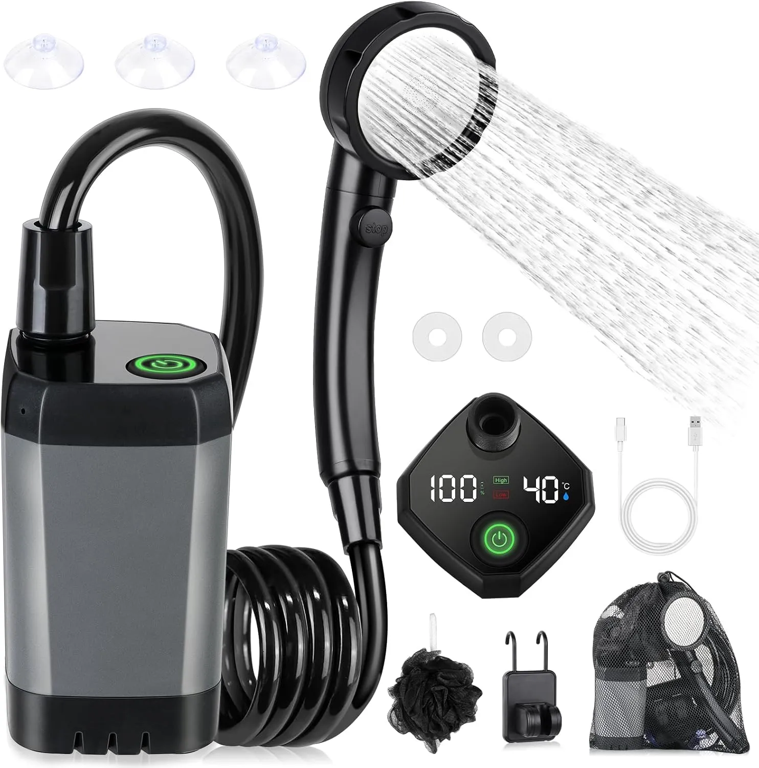 Spopal Camping Shower Portable [6000 mAh] Camping Shower with Pump and Temperature Display, Camping Shower Outdoor Set …