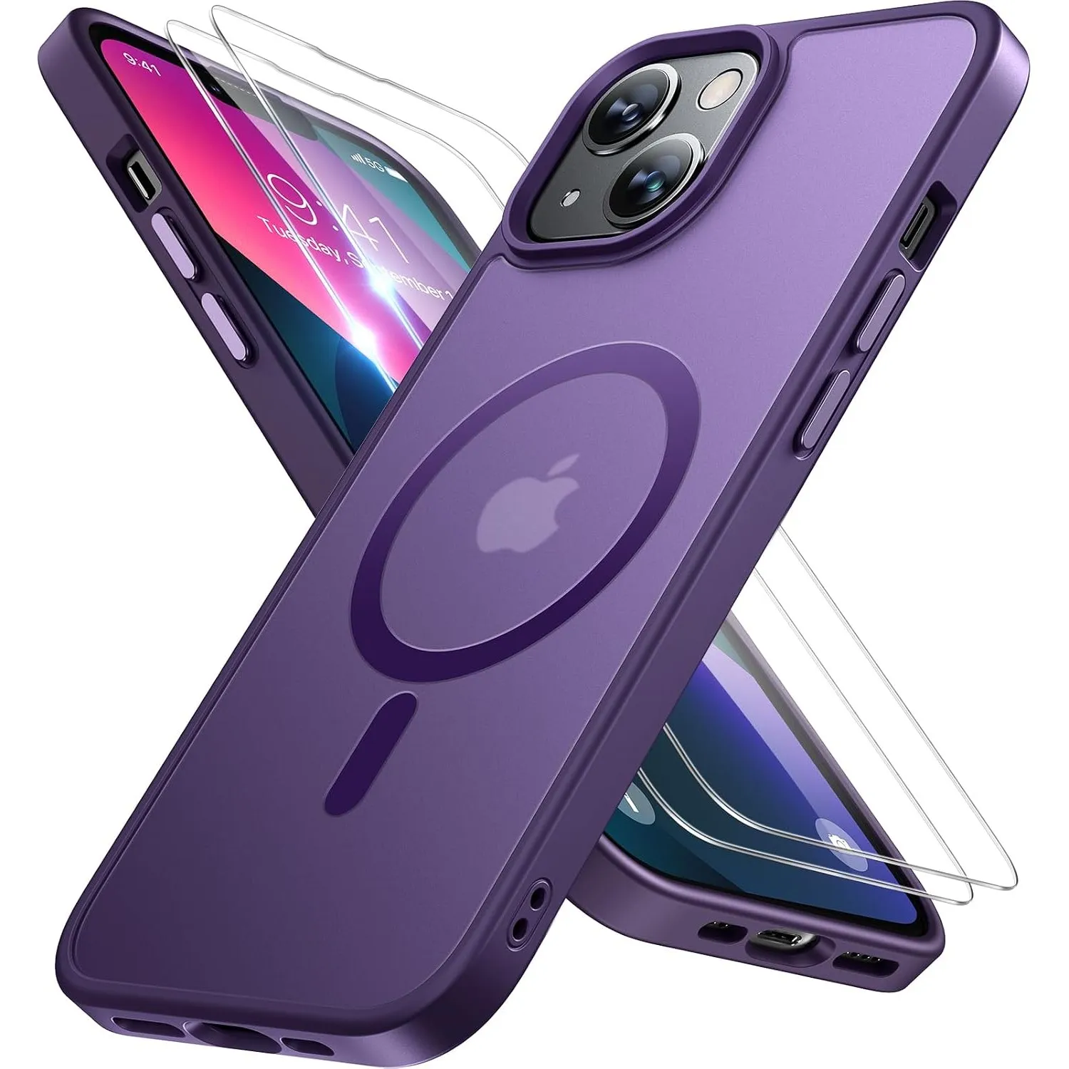 Miracase für iPhone 13 Hülle mit Magsafe & 2 9H+ Panzerglas, Violett