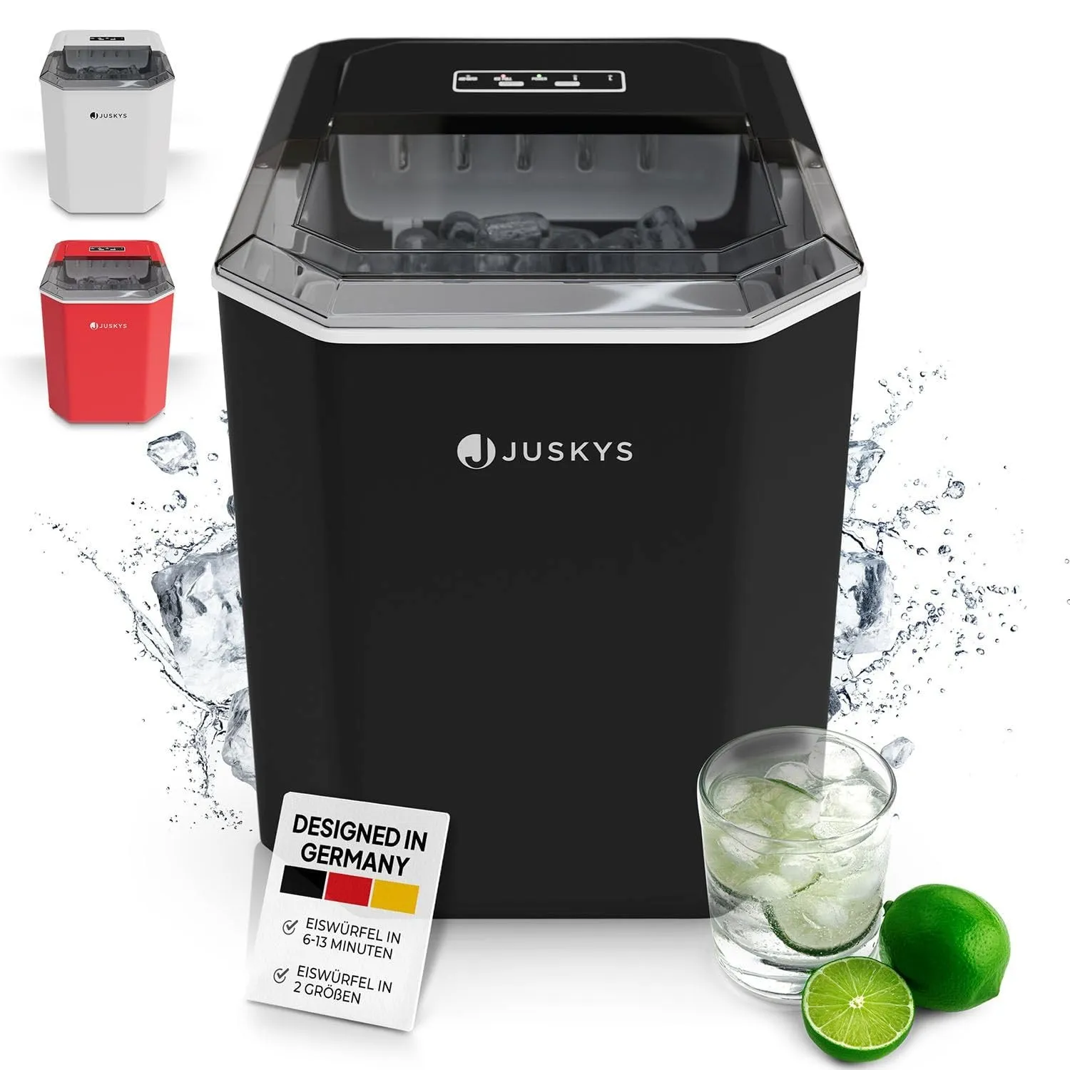 Juskys Eiswürfelmaschine klein mit Eiswürfelbehälter für Eiswürfel (Schwarz - 6-13 min - 12 kg/Tag) Ice Cube Maker, Eis…
