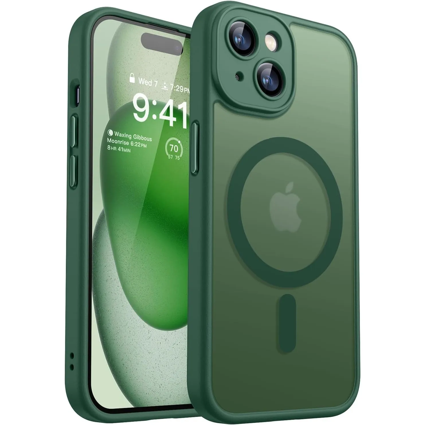 CANSHN für iPhone 15 Hülle mit Kameraschutz, Dunkelgrün
