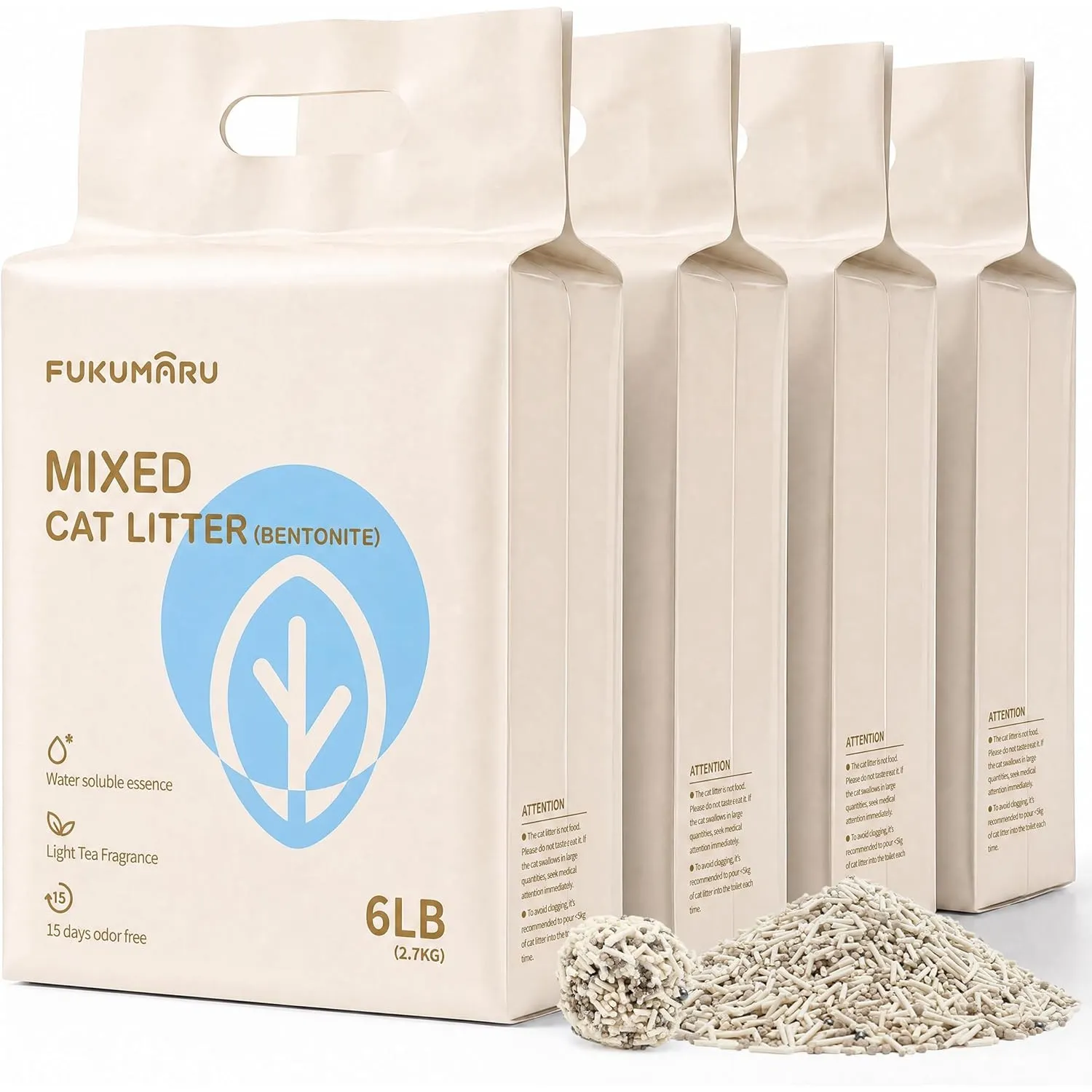 FUKUMARU Tofu Katzenstreu 10.8kg - schnelle klumpenbildung, Tofu und Bentonit Katzenstreu, staubfrei und leicht zu klum…