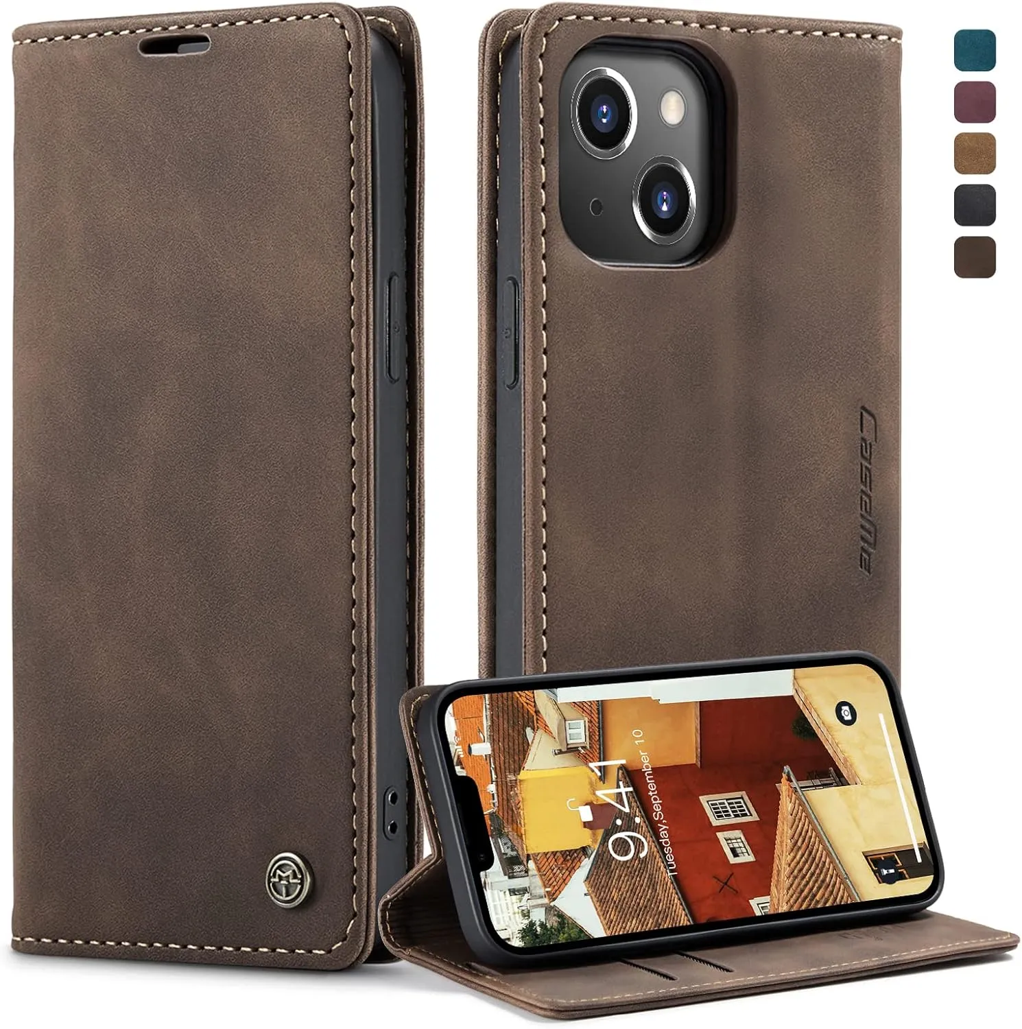 hülle iPhone 14 klapphülle Premium Lederhülle Weiches Vintage-Nubukleder Faltbare Ständer Schutzhülle Kartenfach Standf…
