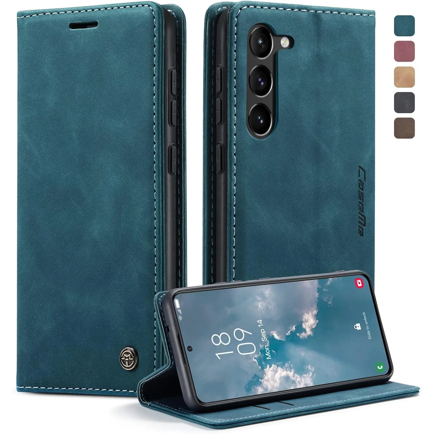 Handyhülle für Samsung Galaxy S23 5G Hülle, Premium Lederhülle Weiches Vintage-Nubukleder Faltbare Ständer Klapphülle K…