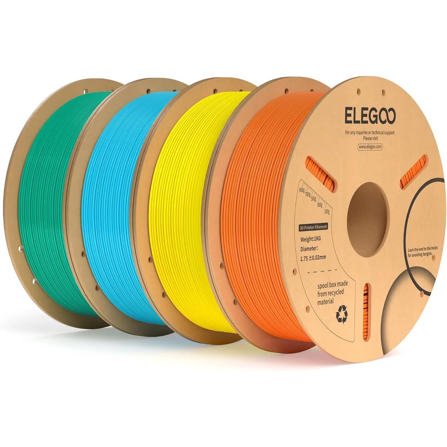 ELEGOO PLA+ Filament 1.75mm 4KG Orange/Gelb/Himmelblau/Meeresgrün