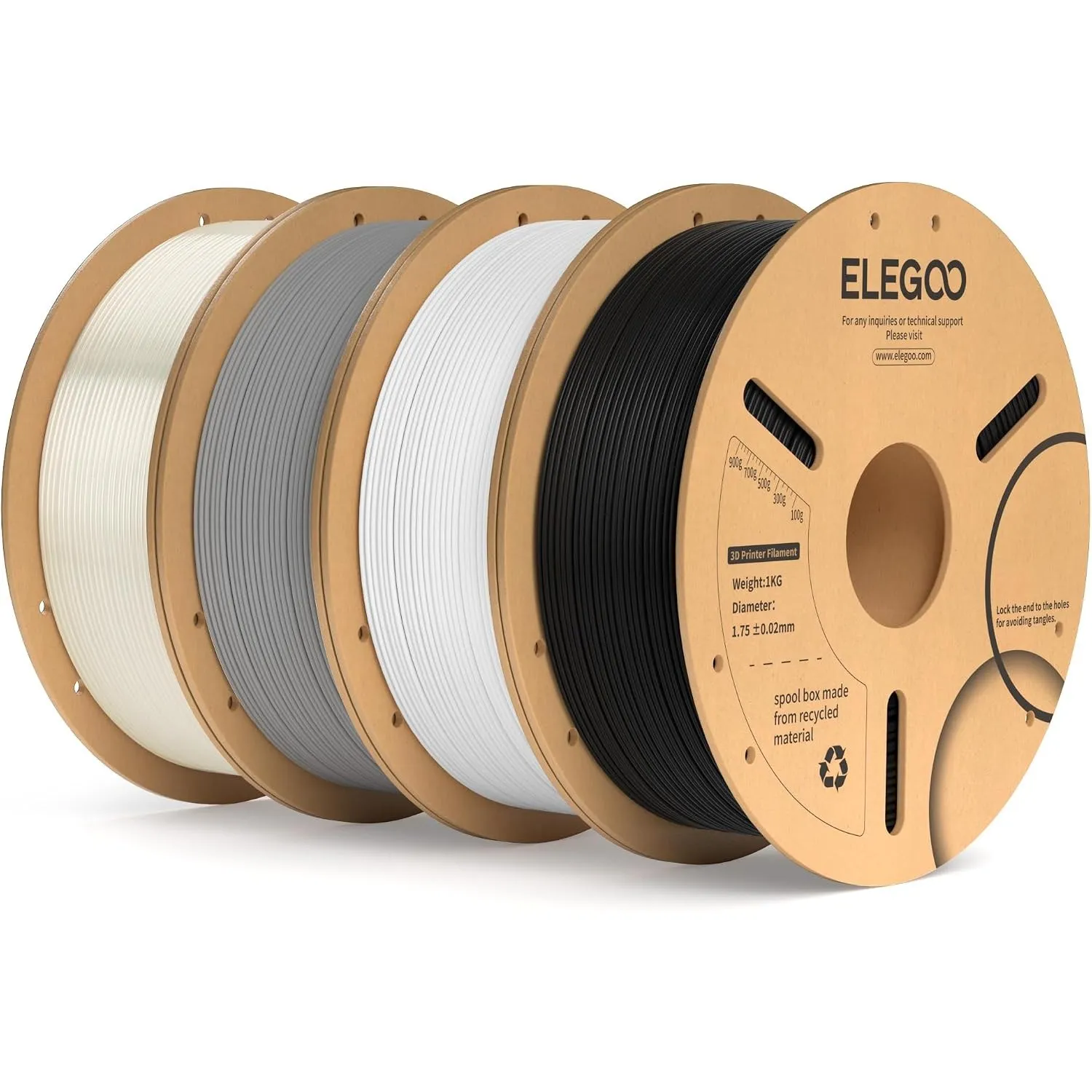 ELEGOO PLA+ Filament 1.75mm 4KG Schwarz/Weiß/Grau/Transluzent