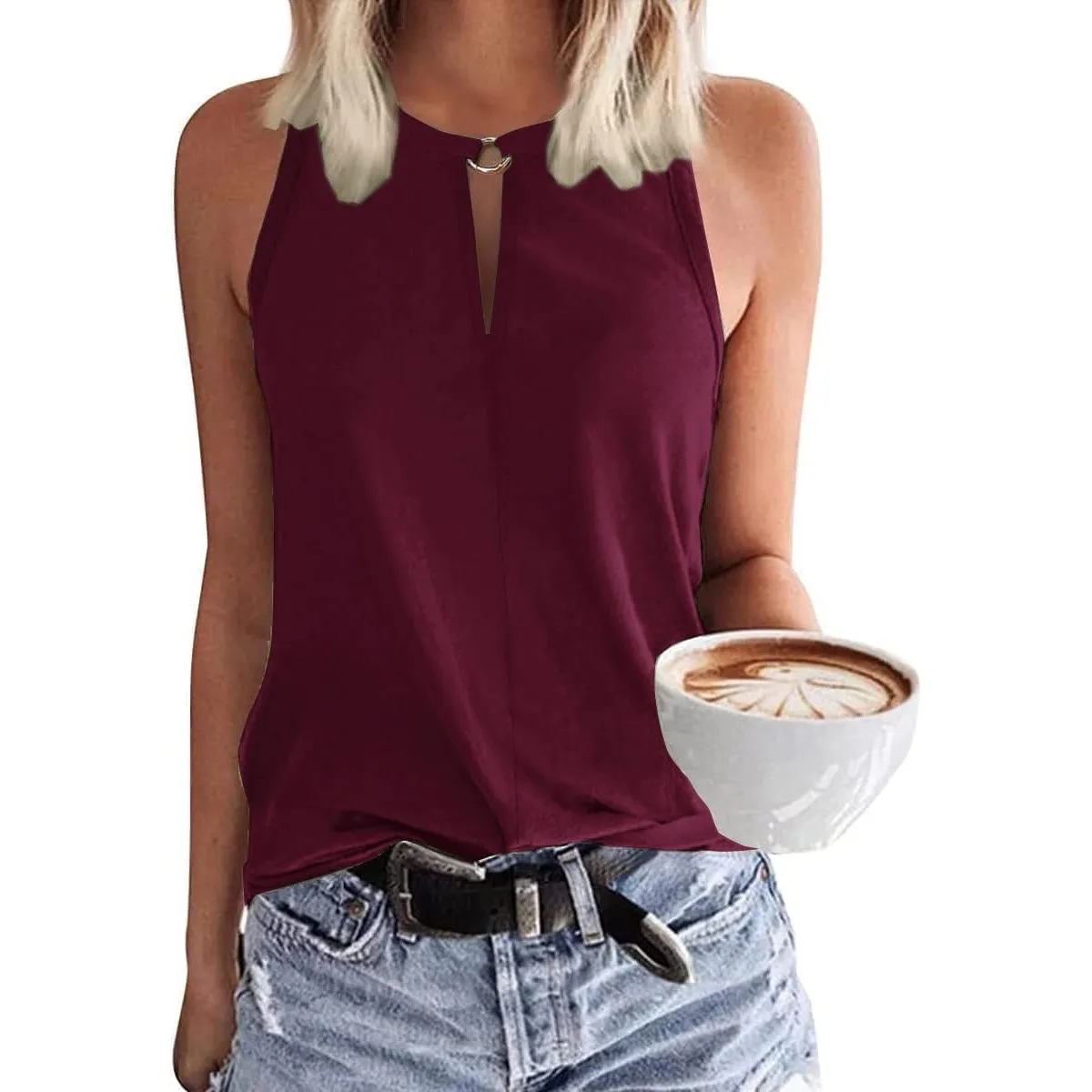 Tanmolo Tops Damen Tank Top Sommer Oberteile Neckholder | Ärmelloses Blusentop, V-Ausschnitt, Leichtes Sommer T-Shirt, …