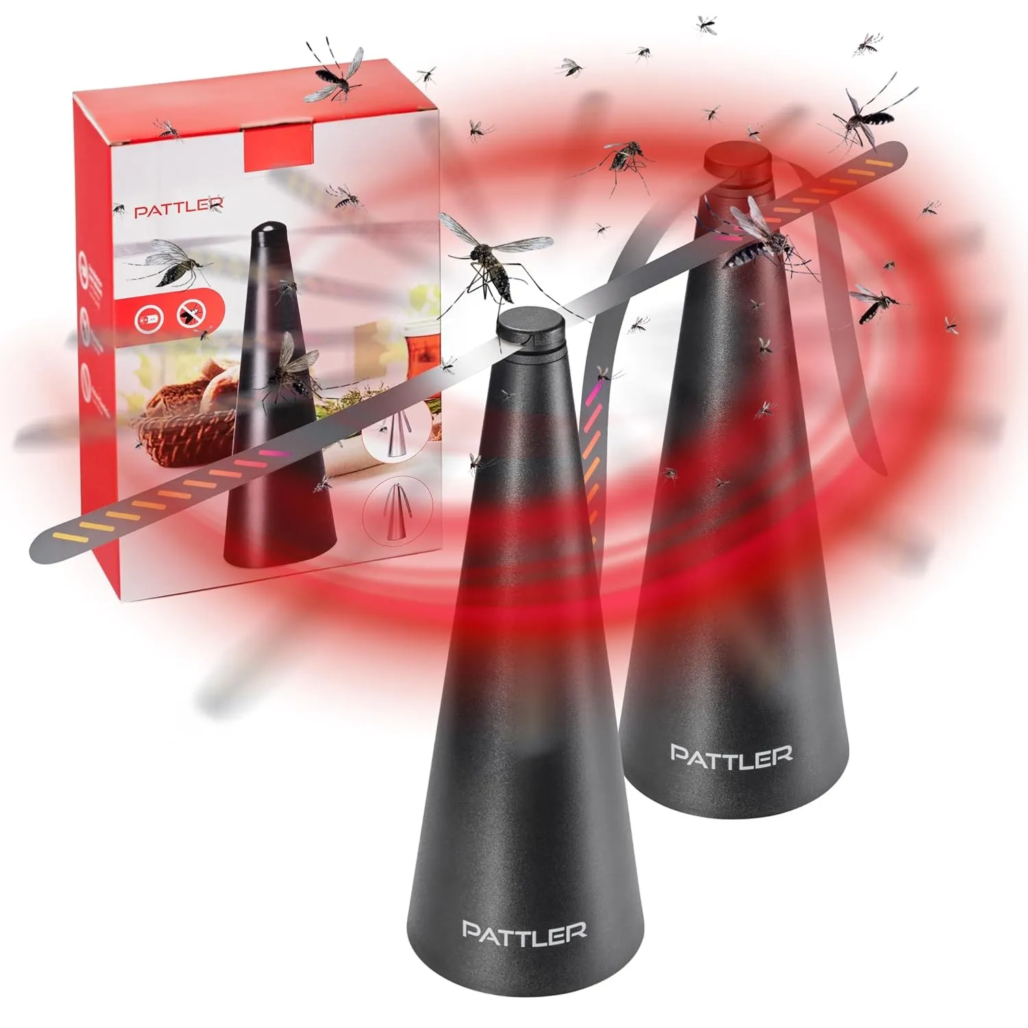 PATTLER® Fliegenwedler Schwarz 2er-Set – mit rotierenden Flügeln für Tisch, Terrasse & Garten | Insektenabwehr Innen & …