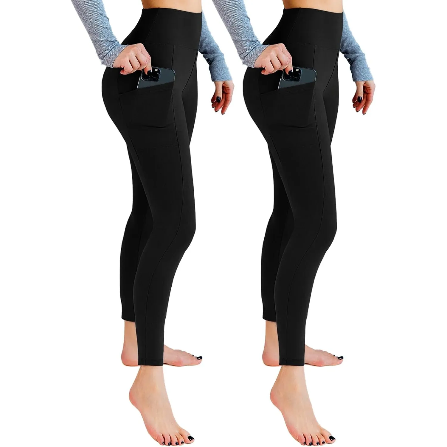 Leafigure 2er Pack High Waist Leggings Damen mit Taschen