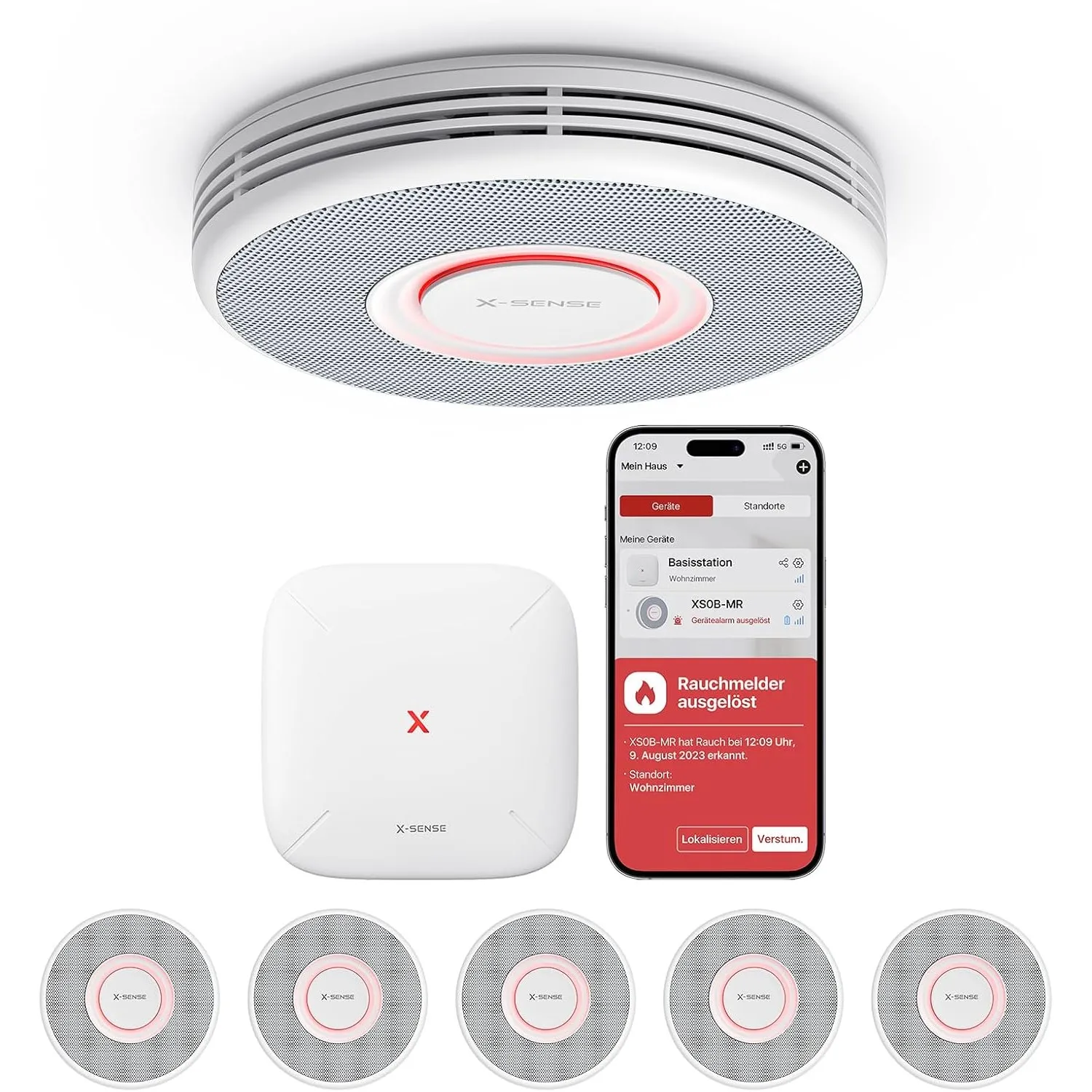 X-Sense Smarter Rauchmelder WLAN mit Sprachausgabe und 17 Standorten, Feuermelder, Rauchmelder vernetzt, 33 mm, Brandme…