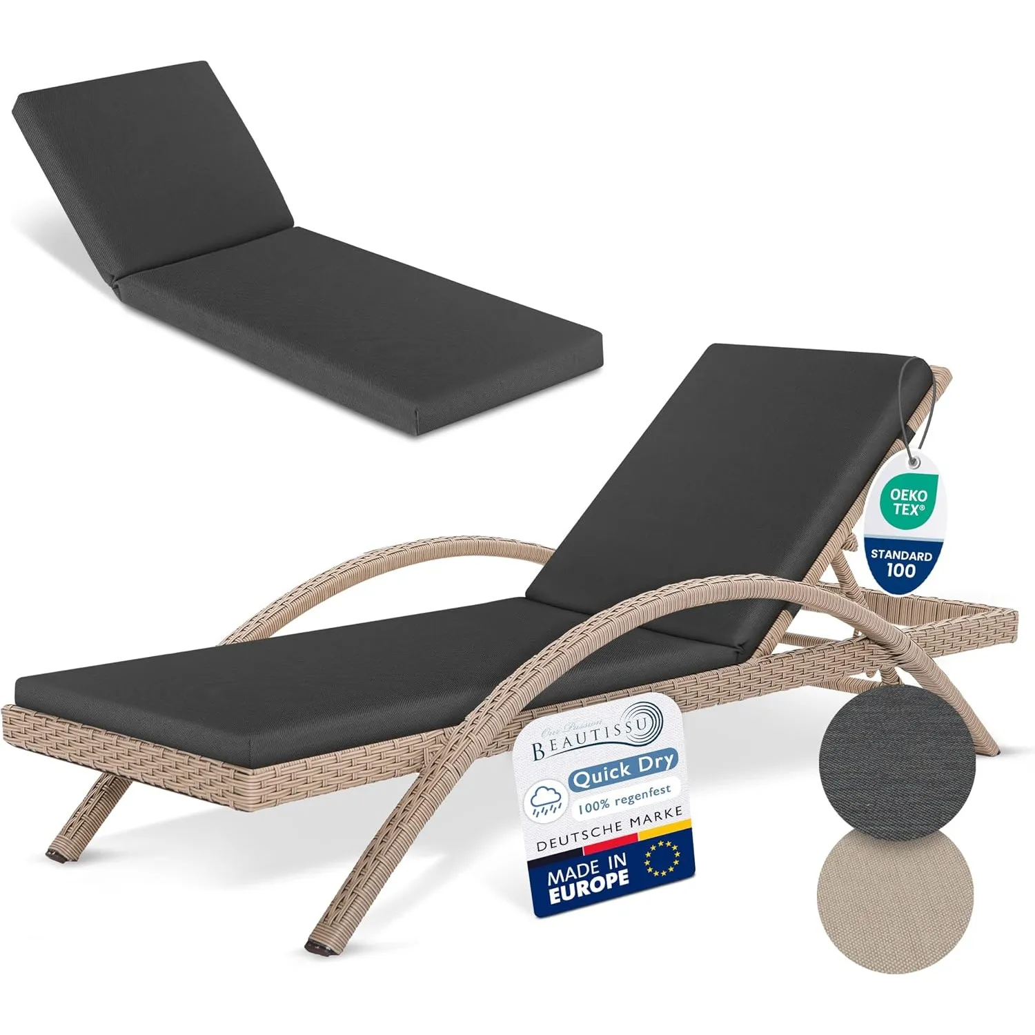 Beautissu Auflagen für Gartenmöbel Wasserdicht 2er Set Outdoor Polster